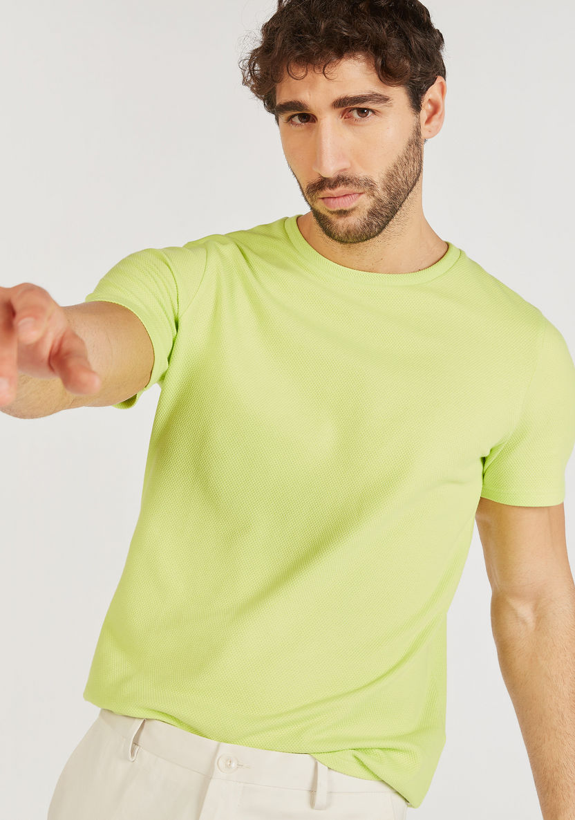 Iconic Textured Crew Neck T-shirt with Short Sleeves-T Shirts-image-1