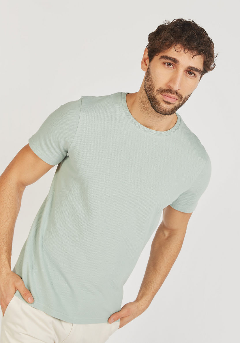 Iconic Textured Crew Neck T-shirt with Short Sleeves-T Shirts-image-2