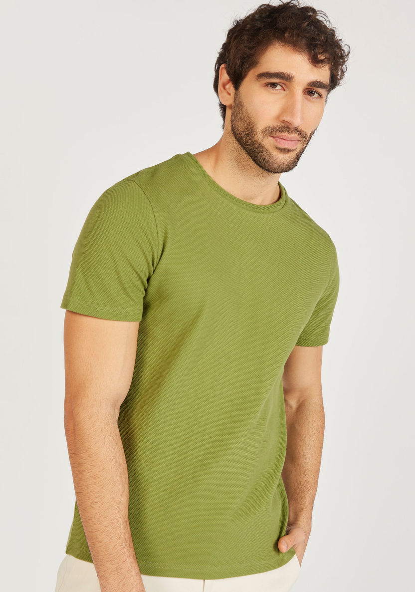 Iconic Textured T-shirt with Crew Neck and Short Sleeves-T Shirts-image-2