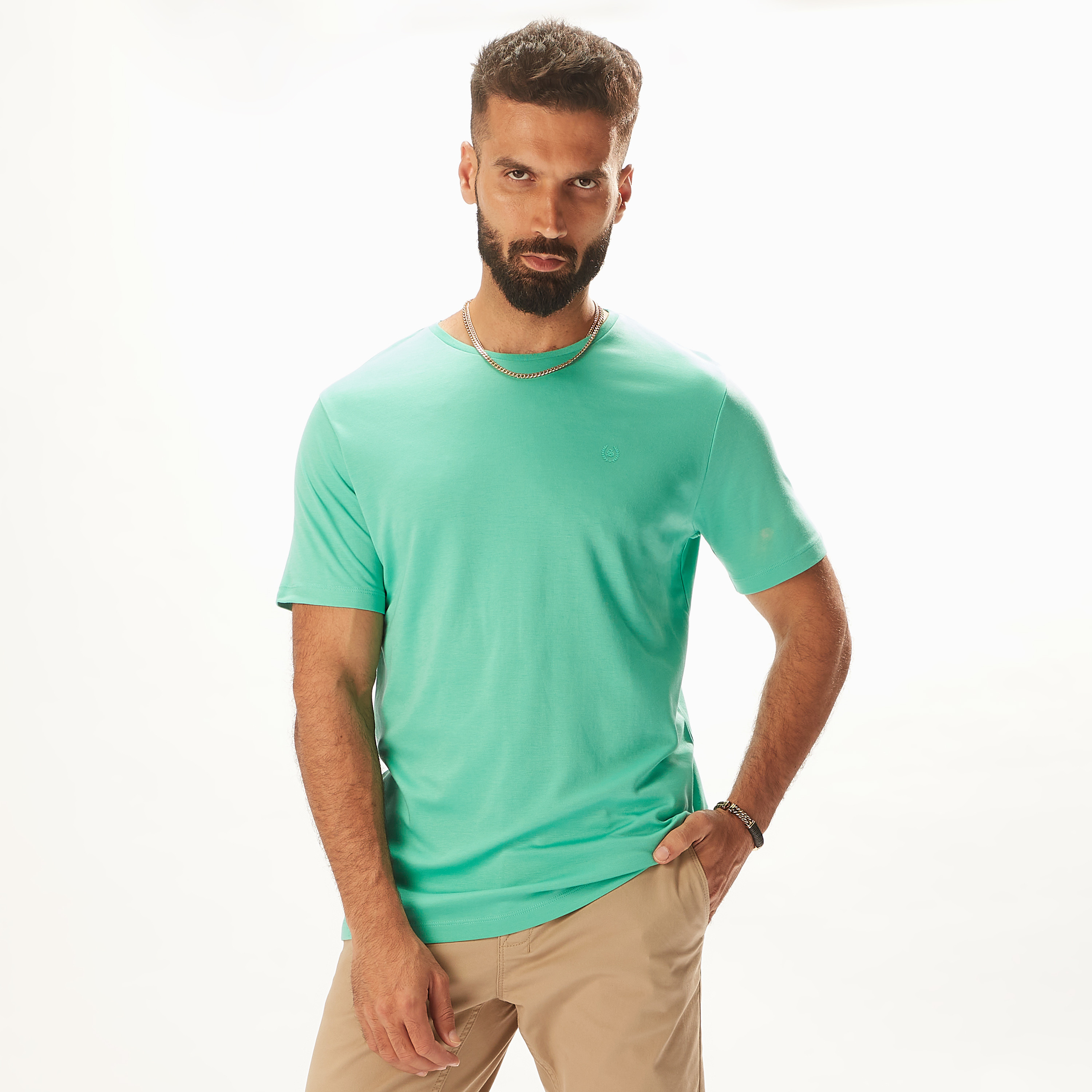 Iconic Solid T-shirt with Crew Neck and Short Sleeves-men-clothing-tshirtsandpolos-tshirts-image-5