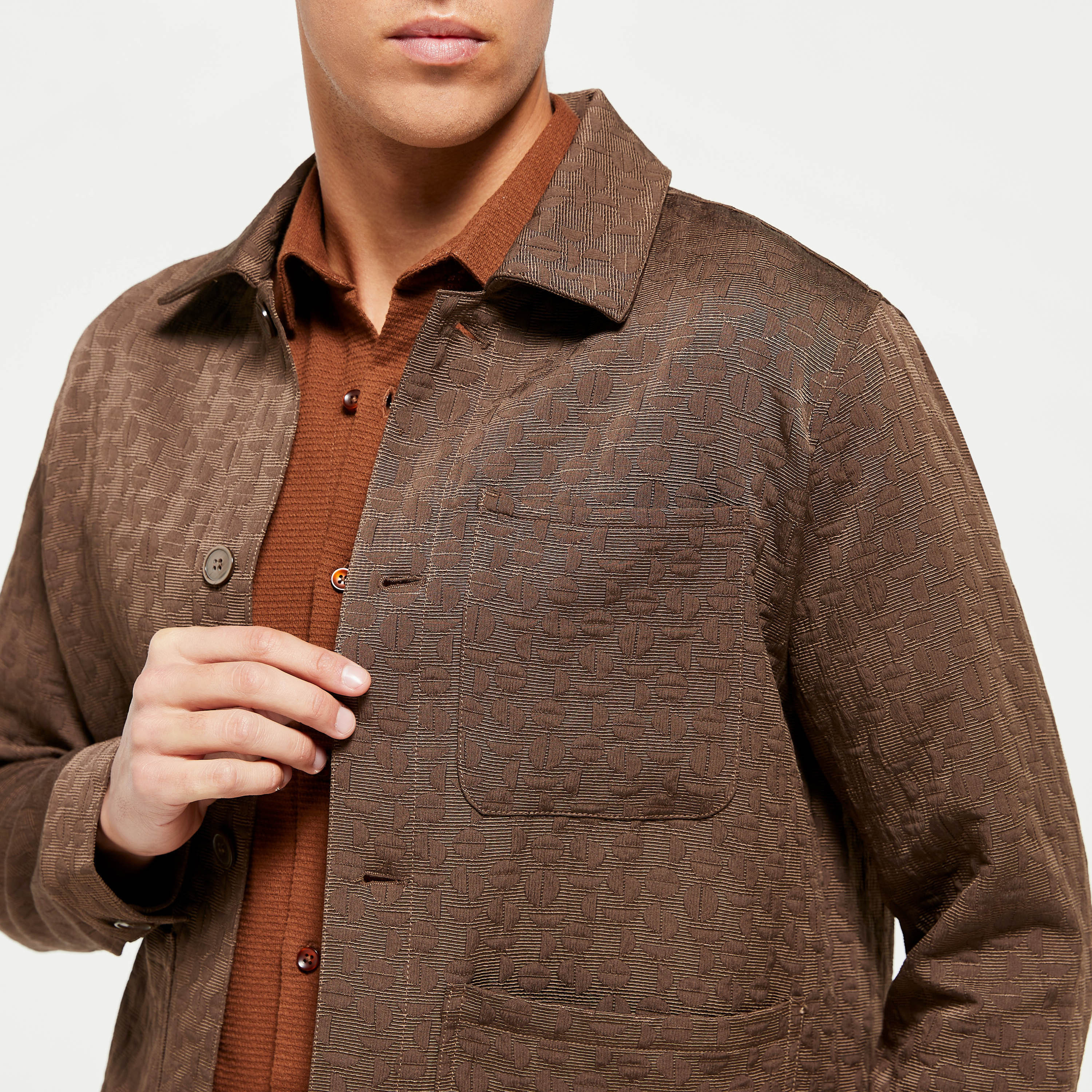Shop Iconic Jacquard Shacket with Spread Collar and Chest Pocket Online ...