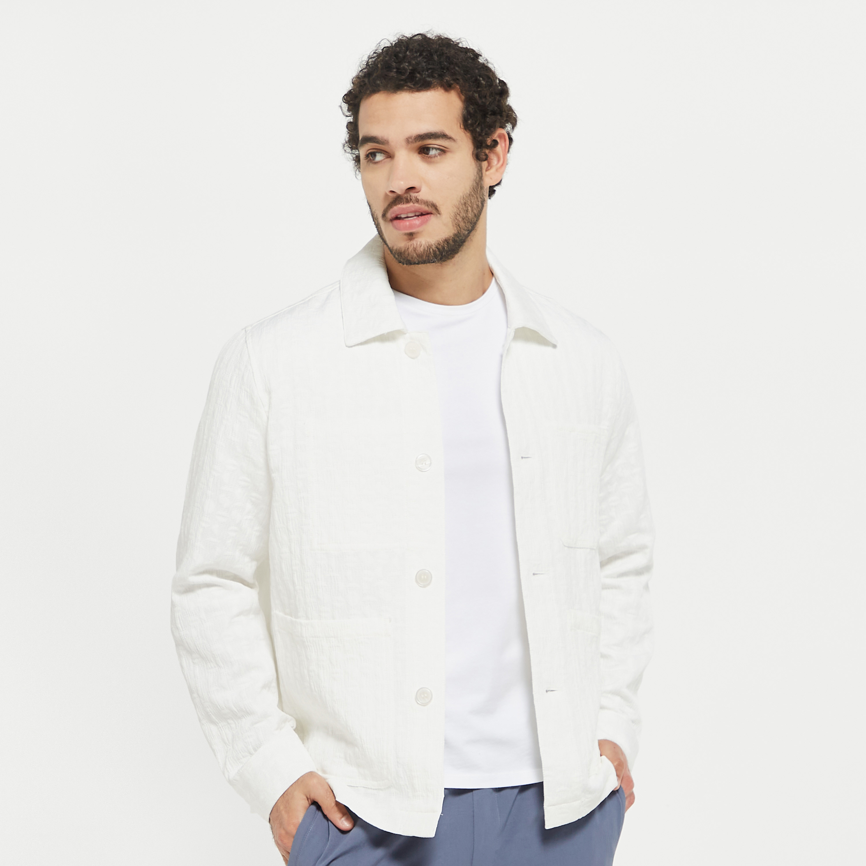 Shop Iconic Jacquard Shacket with Spread Collar and Chest Pocket Online ...