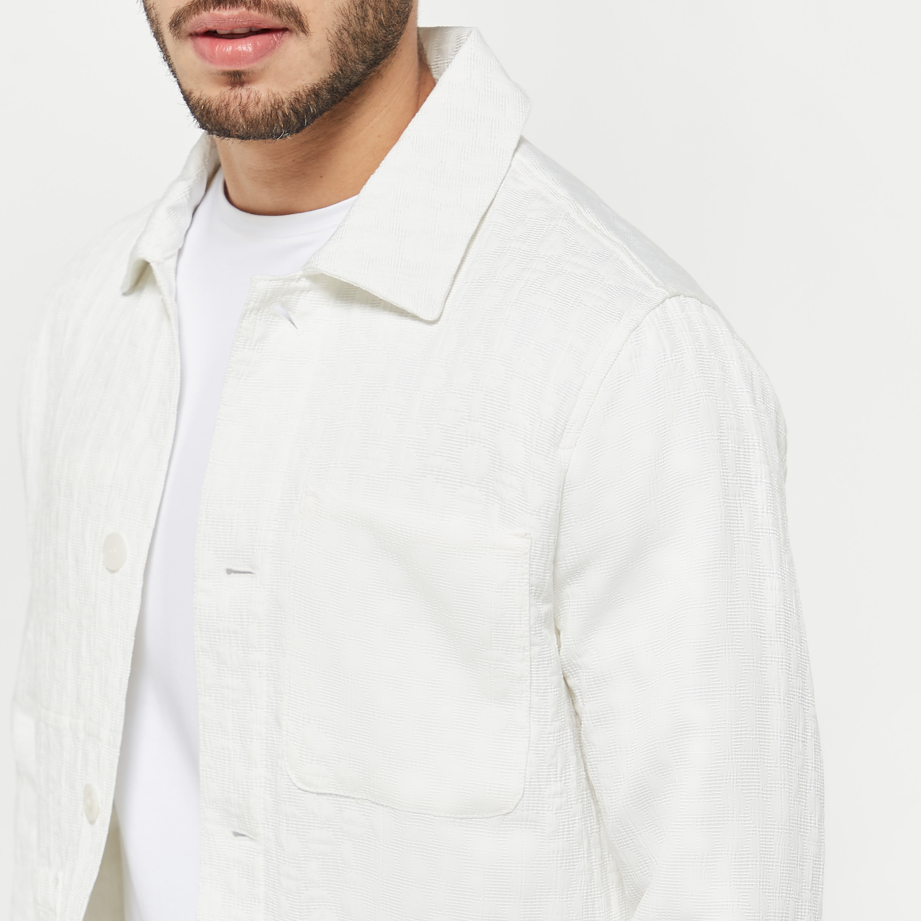 Shop Iconic Jacquard Shacket with Spread Collar and Chest Pocket Online ...