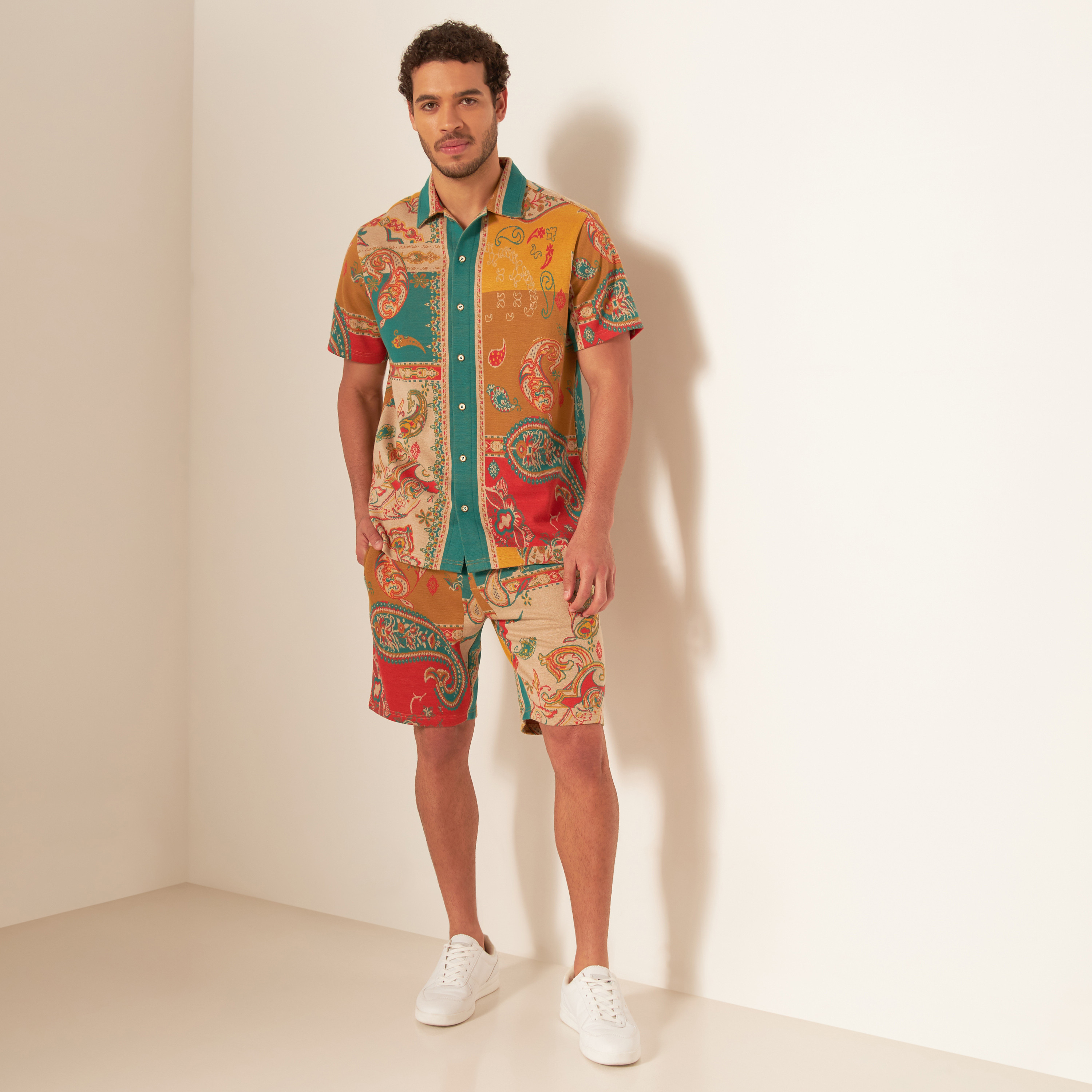 Buy Iconic Paisley Jacquard Regular Fit Shorts with Drawstring