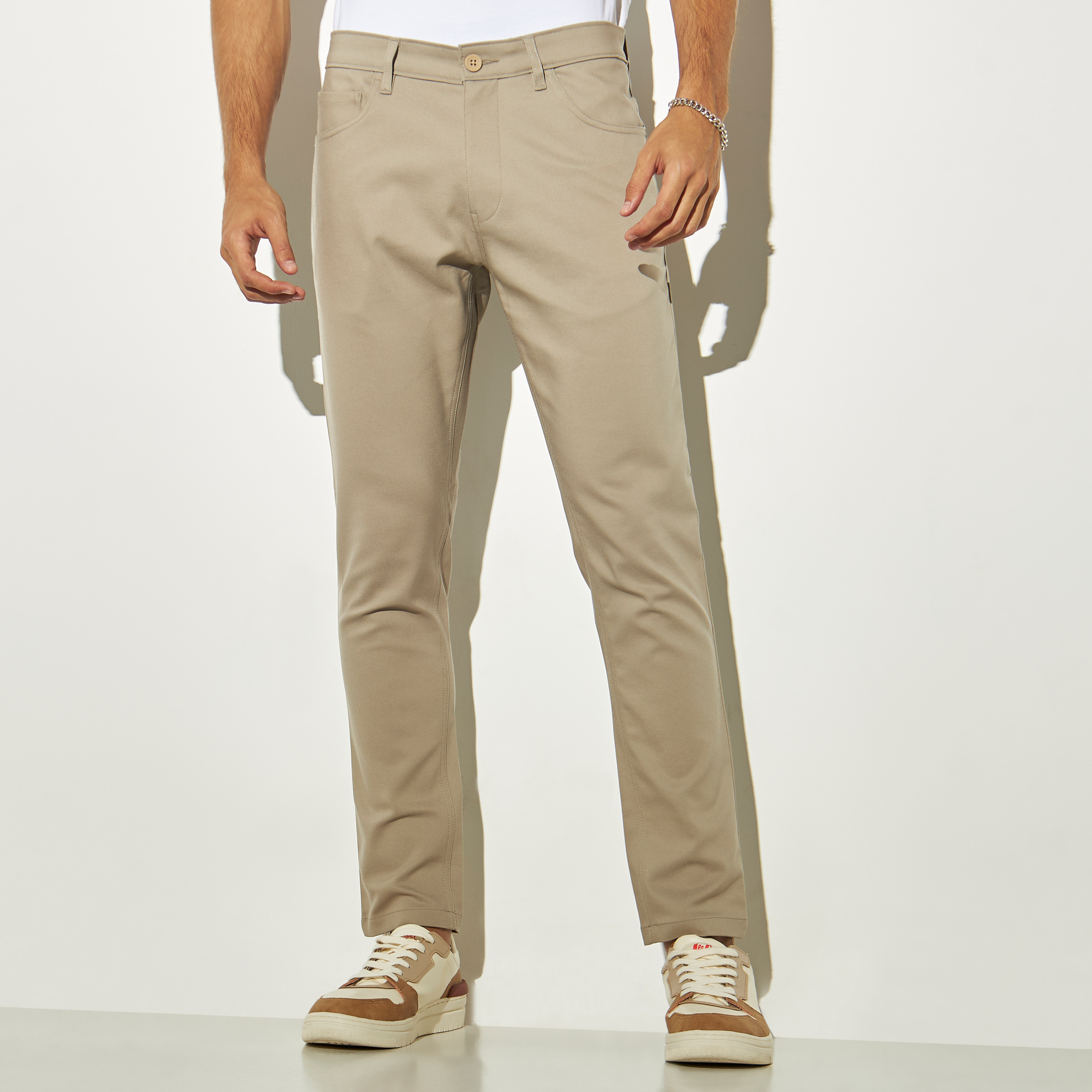 Iconic Solid Regular Fit Trousers with Pockets