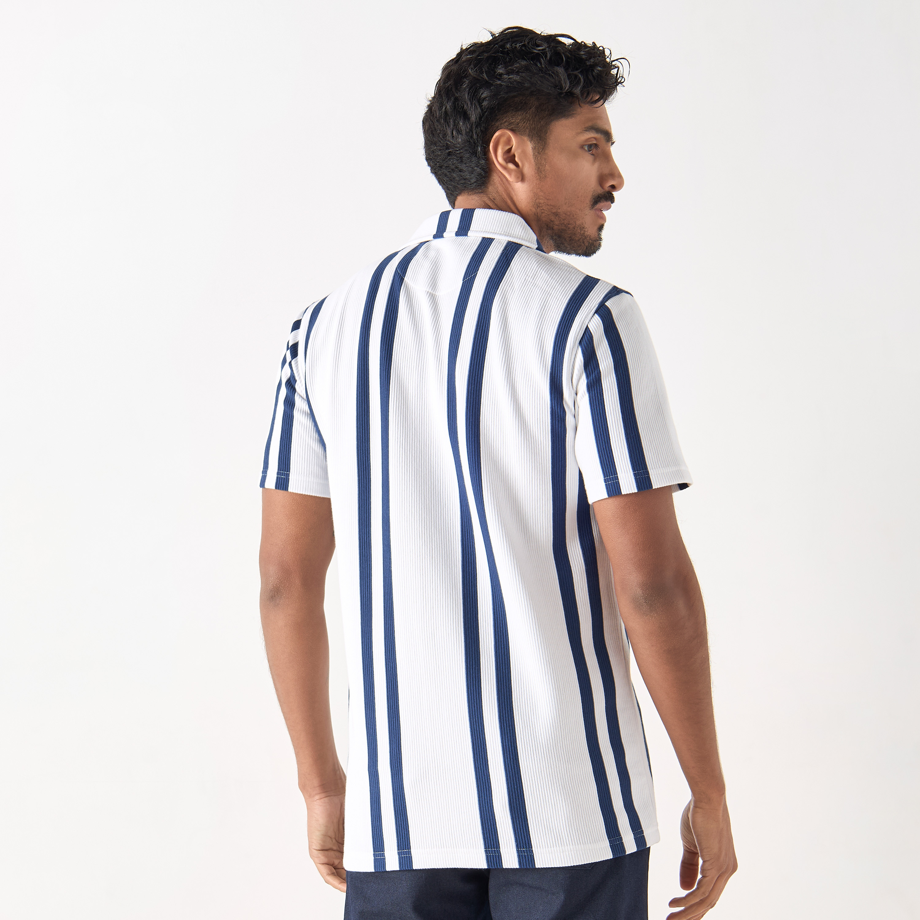 Iconic Striped Camp Collar Shirt with Short Sleeves-men-clothing-shirts-image-3