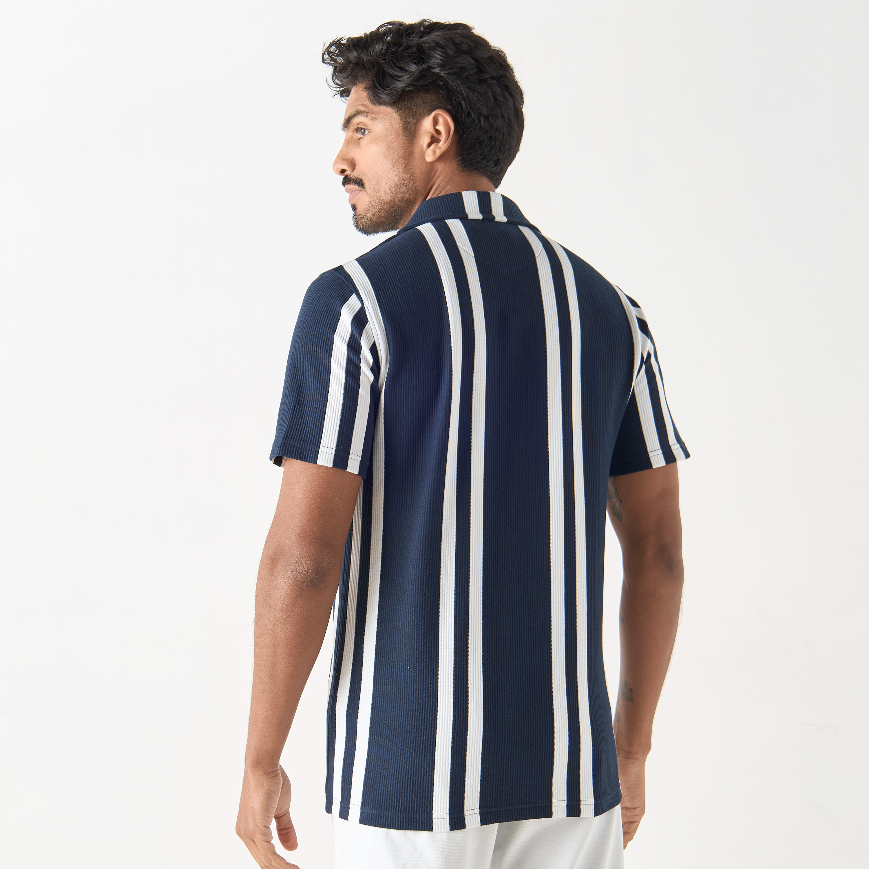 Iconic Striped Camp Collar Shirt with Short Sleeves-men-clothing-shirts-image-8