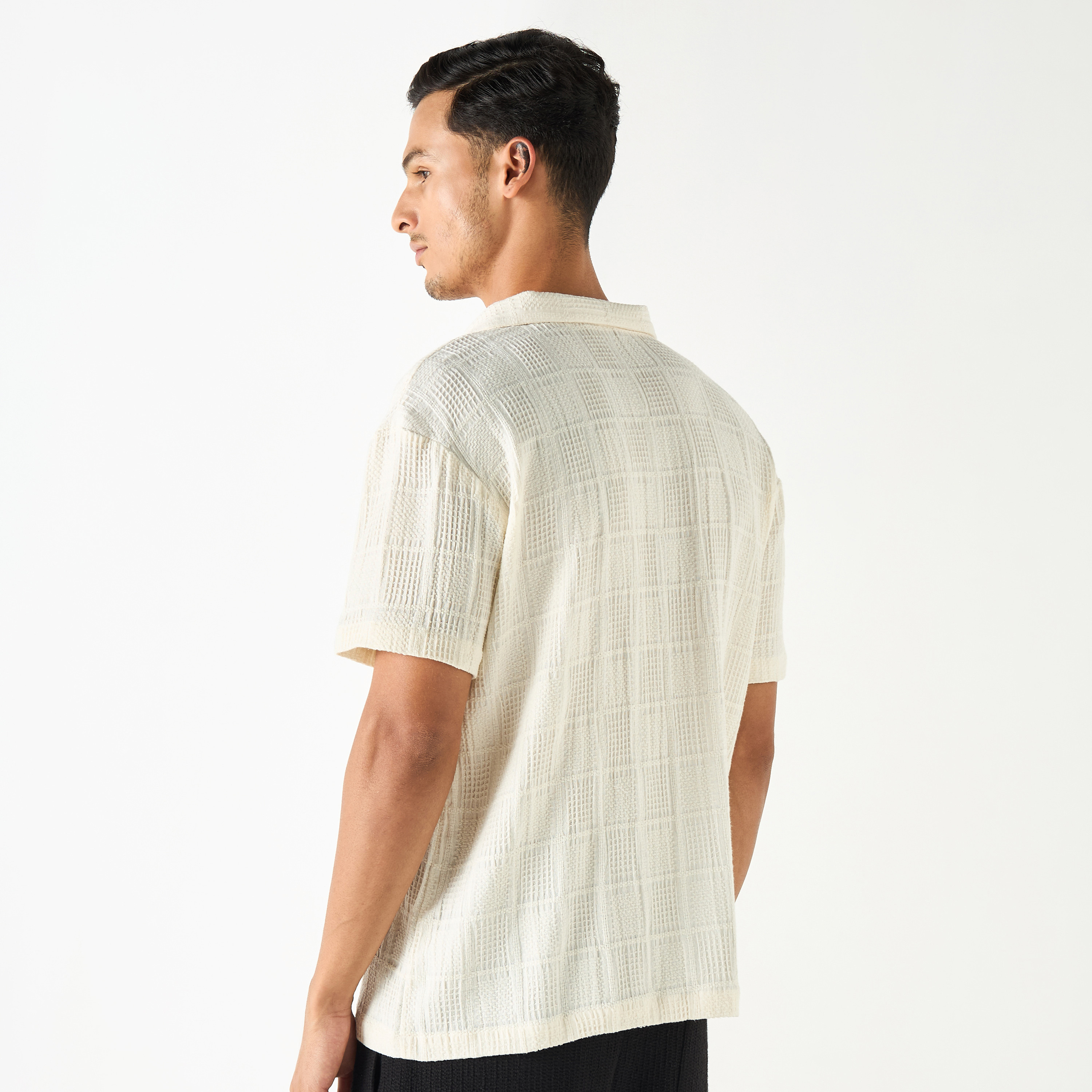 Iconic Textured Camp Collar Shirt with Short Sleeves-men-clothing-shirts-image-3