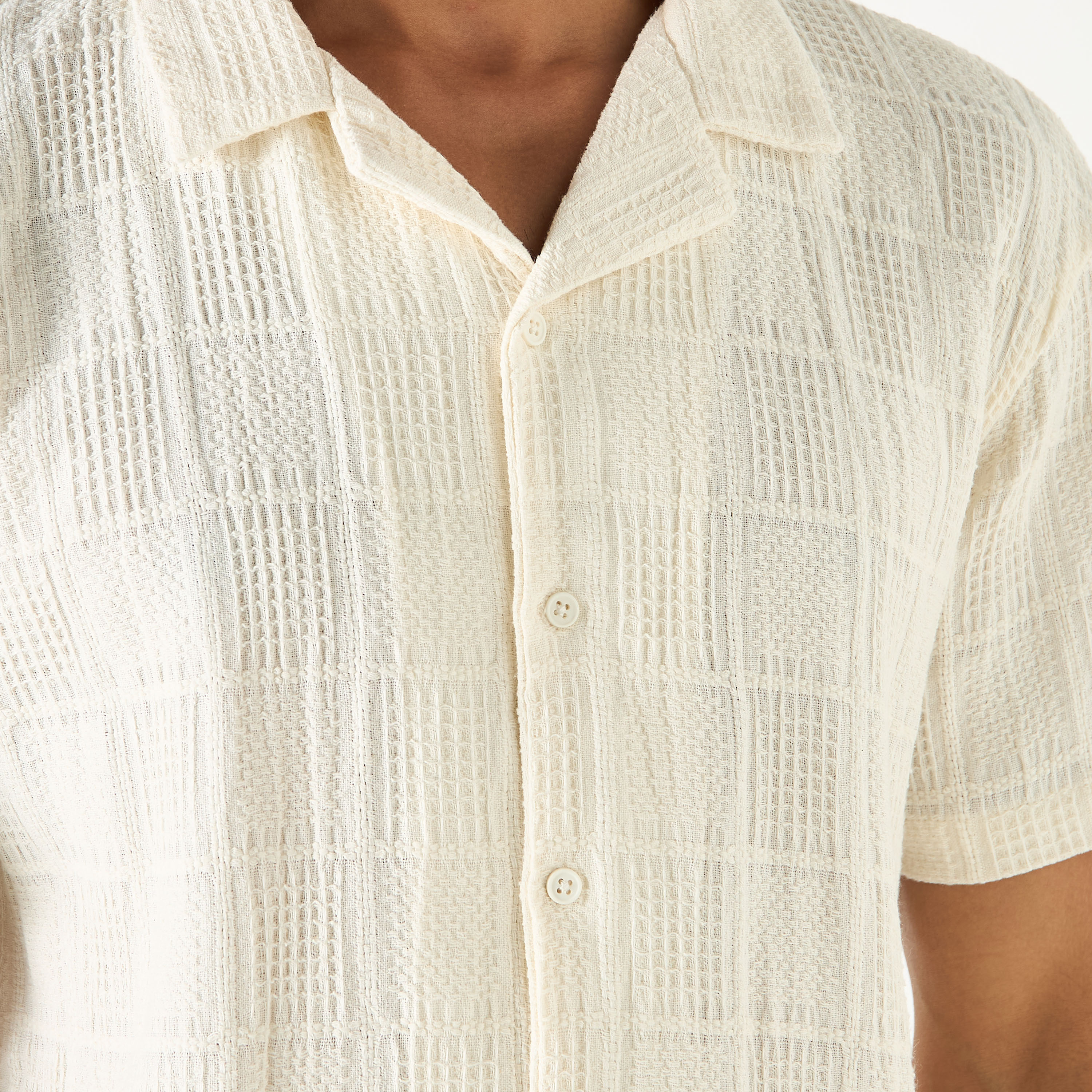 Iconic Textured Camp Collar Shirt with Short Sleeves-men-clothing-shirts-image-4