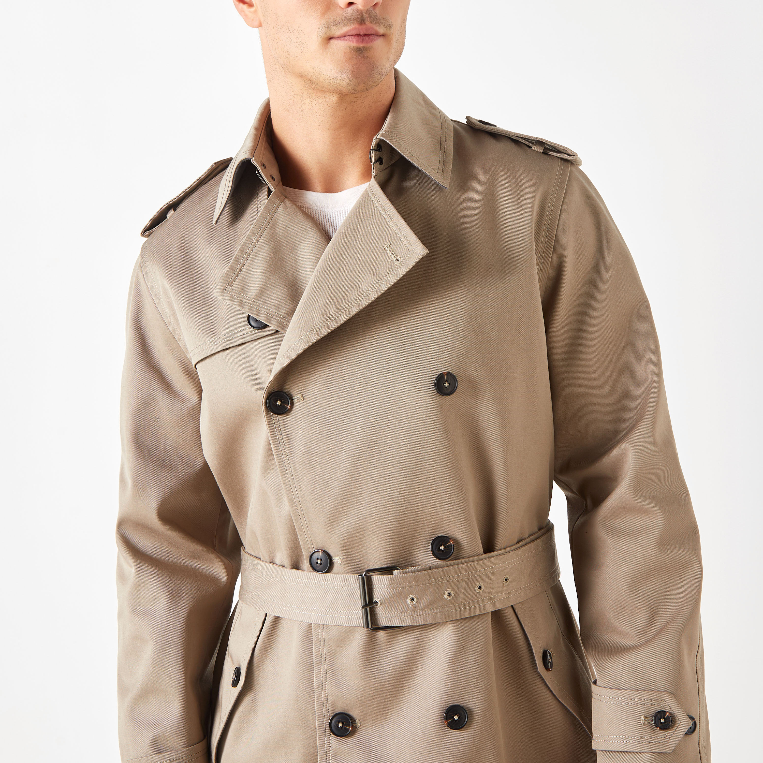 Shop Iconic Belted Trench Coat with Long Sleeves Online