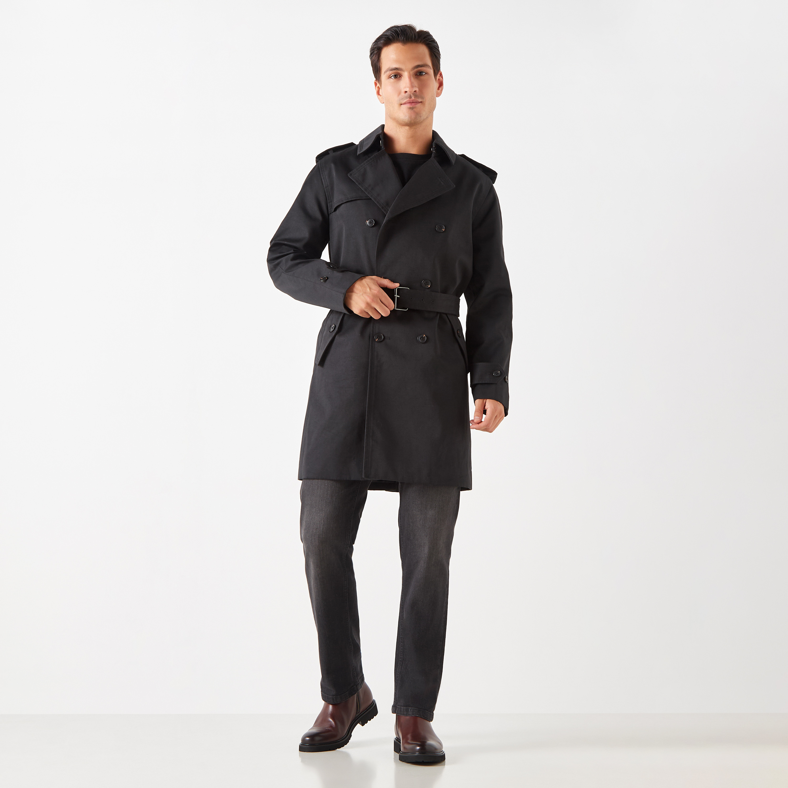 Shop Iconic Belted Trench Coat with Long Sleeves Online