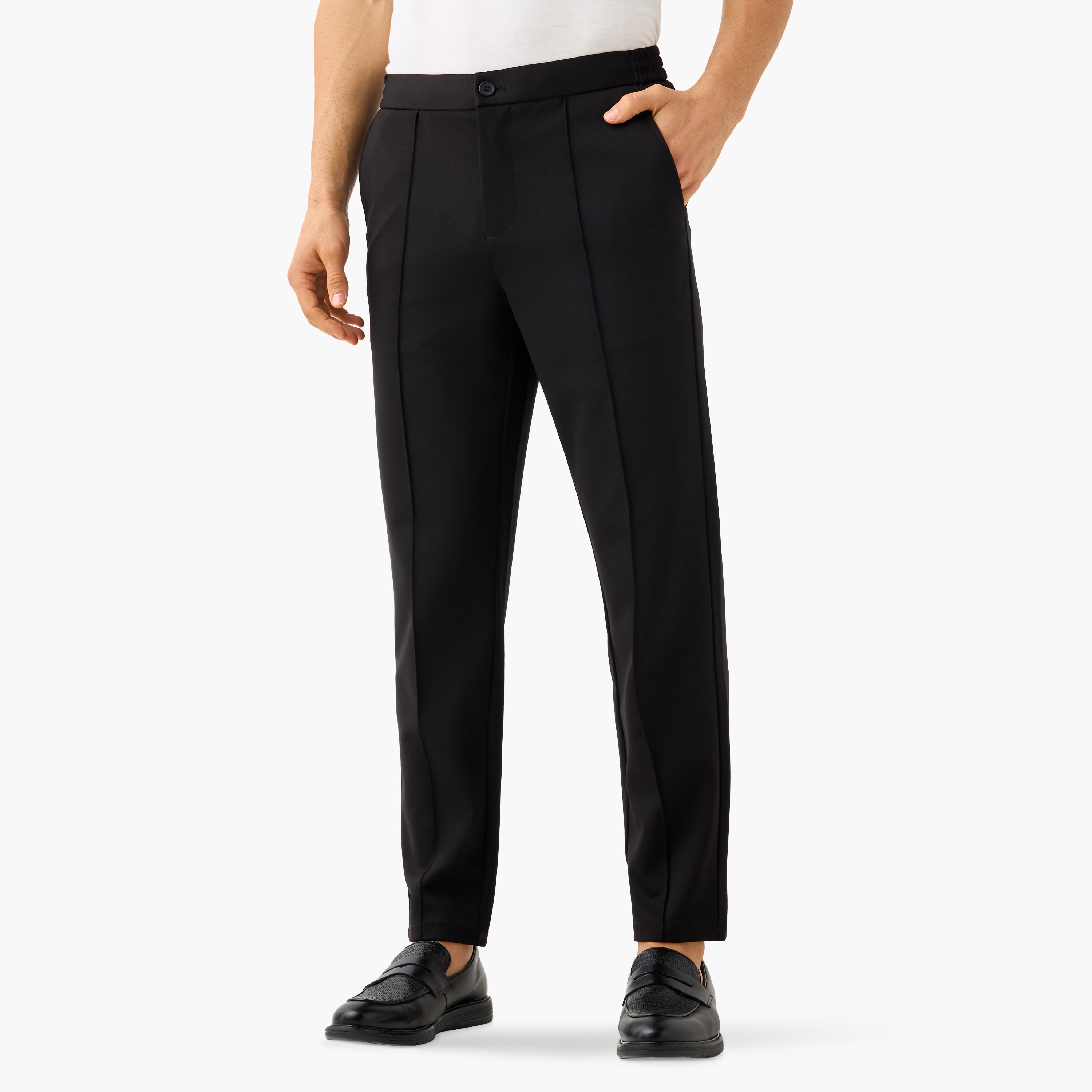 بنطلون بقصّة عادية وخصر مطاطي وجيوب من أيكونيك-men-clothing-bottoms-trousersandchinos-trousers-image-1