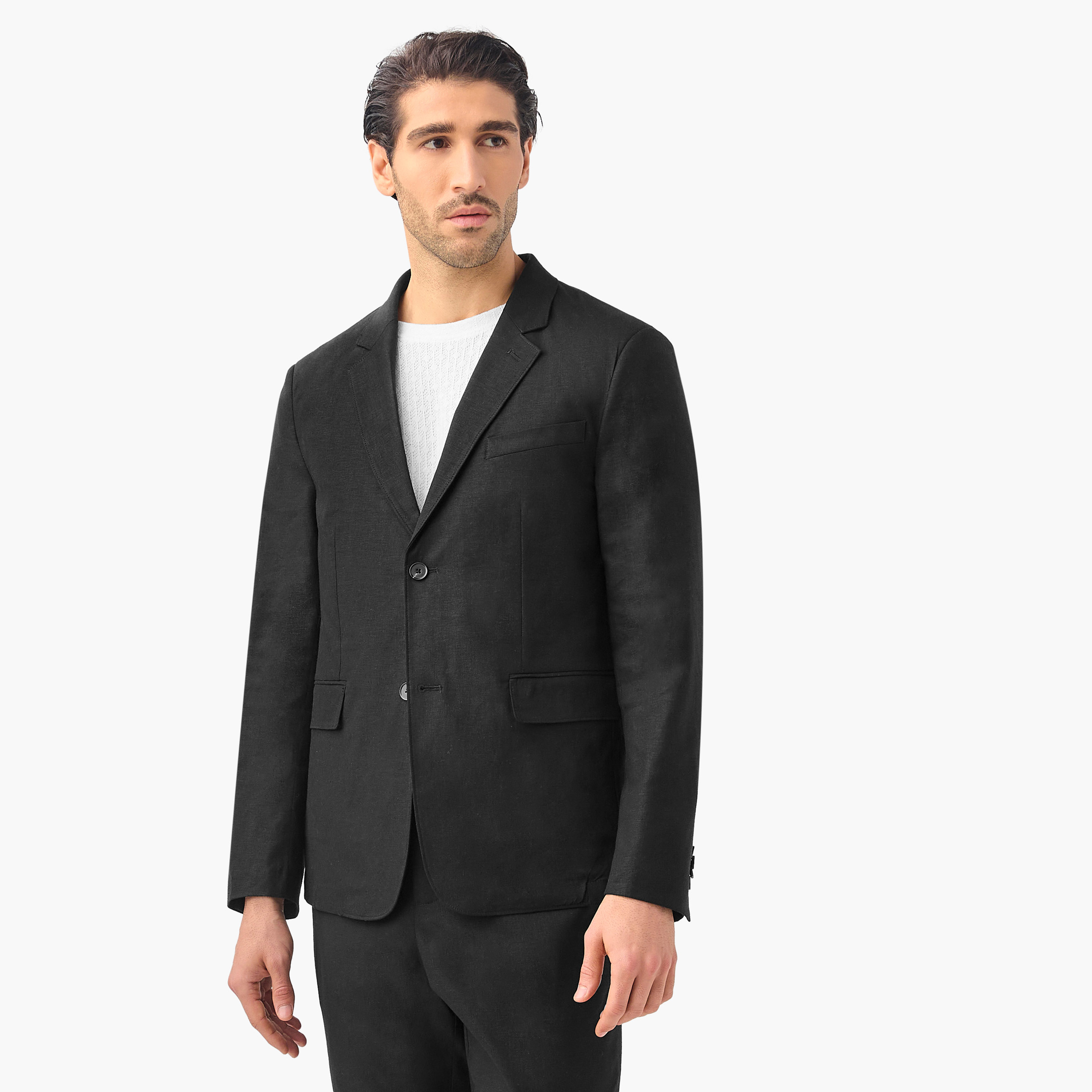 2040500 Dark Blue Linen Blend One Button Blazer main image 1