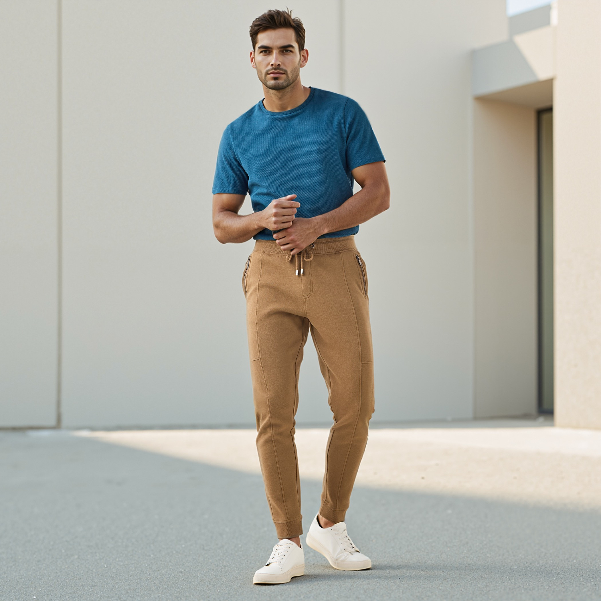 بنطلون رياضي بقصّة سليم وخصر مطاطي وجيوب من أيكونيك-men-clothing-bottoms-joggers-image-2
