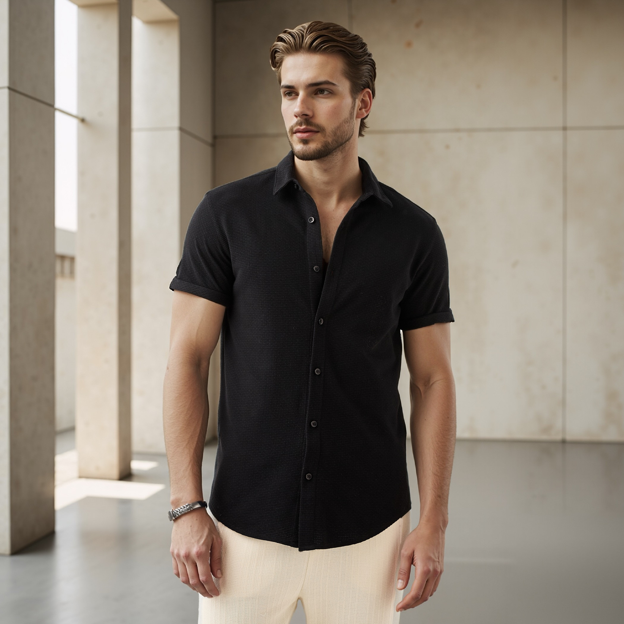 Iconic Textured Slim Fit Shirt-men-clothing-shirts-image-1