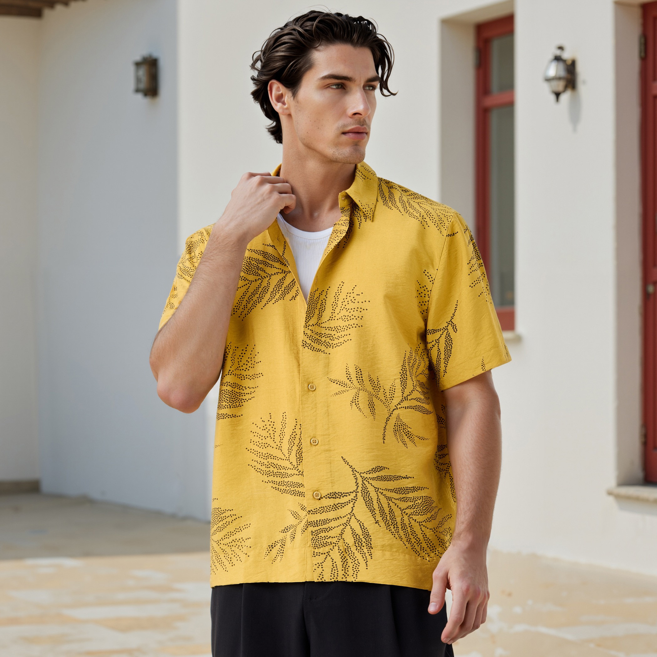 قميص بطبعات أوراق شجر من آيكونيك-men-clothing-shirts-image-1