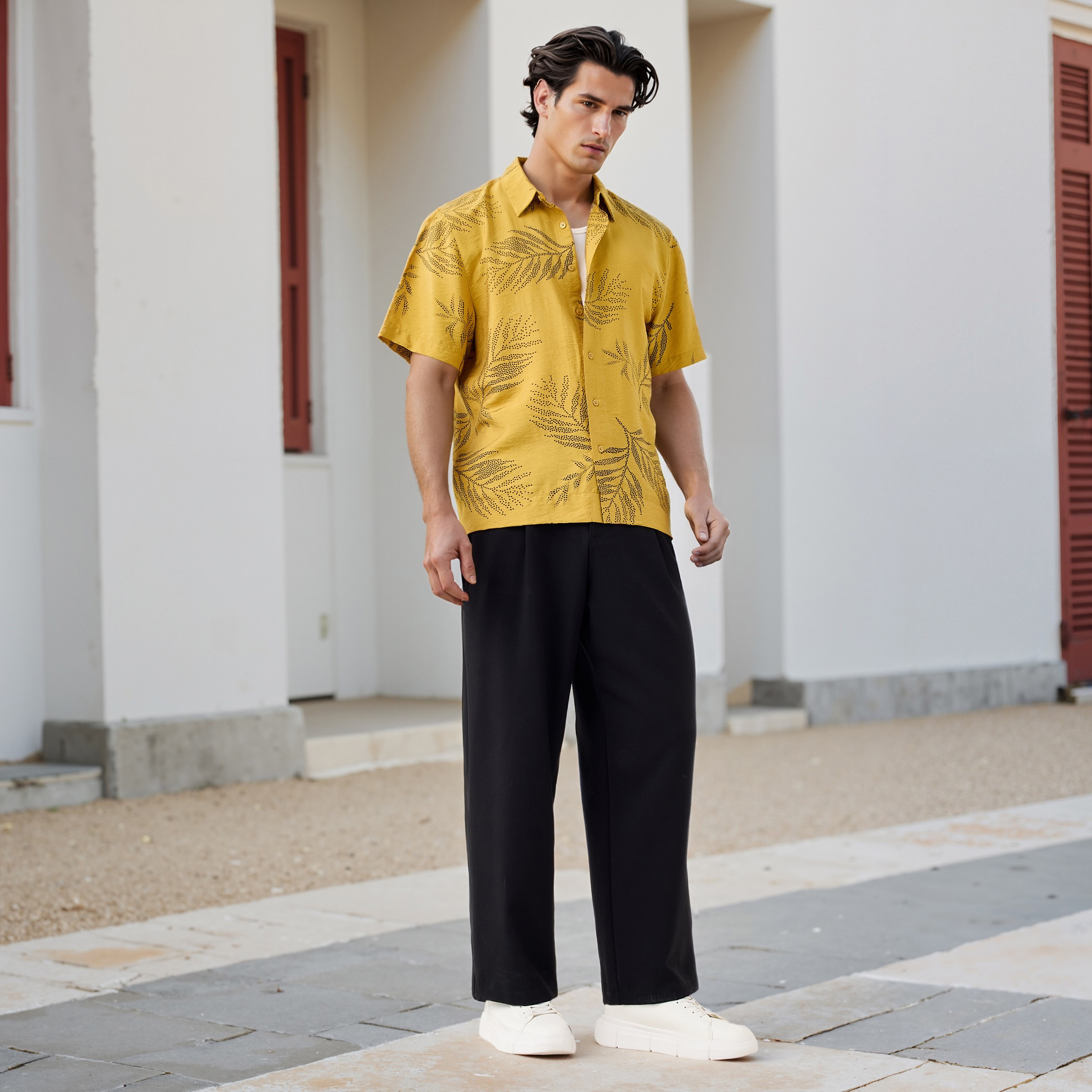 قميص بطبعات أوراق شجر من آيكونيك-men-clothing-shirts-image-2