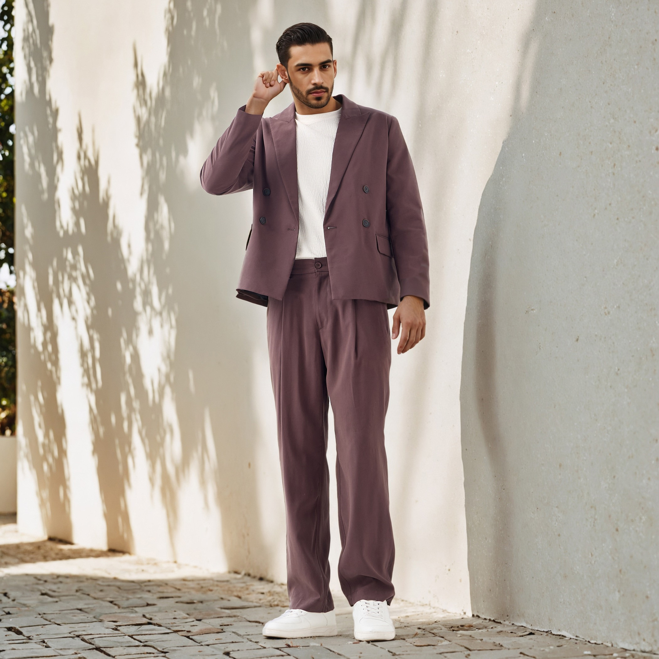 Iconic Textured Double Breasted Blazer with Long Sleeves-men-winterwear-jacketsandblazers-image-2