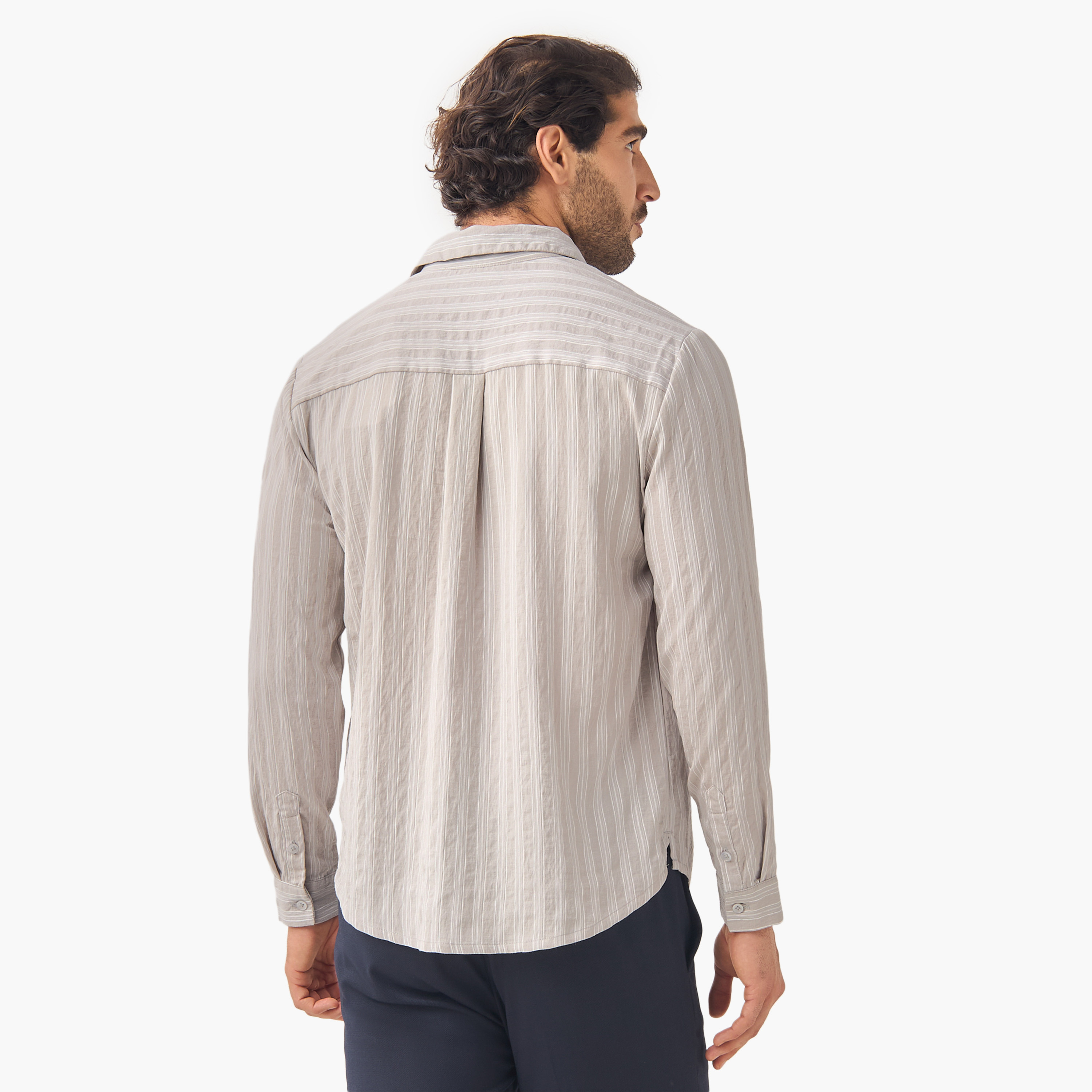 Iconic Regular Fit Striped Collared Shirt with Long Sleeves-men-clothing-shirts-image-3