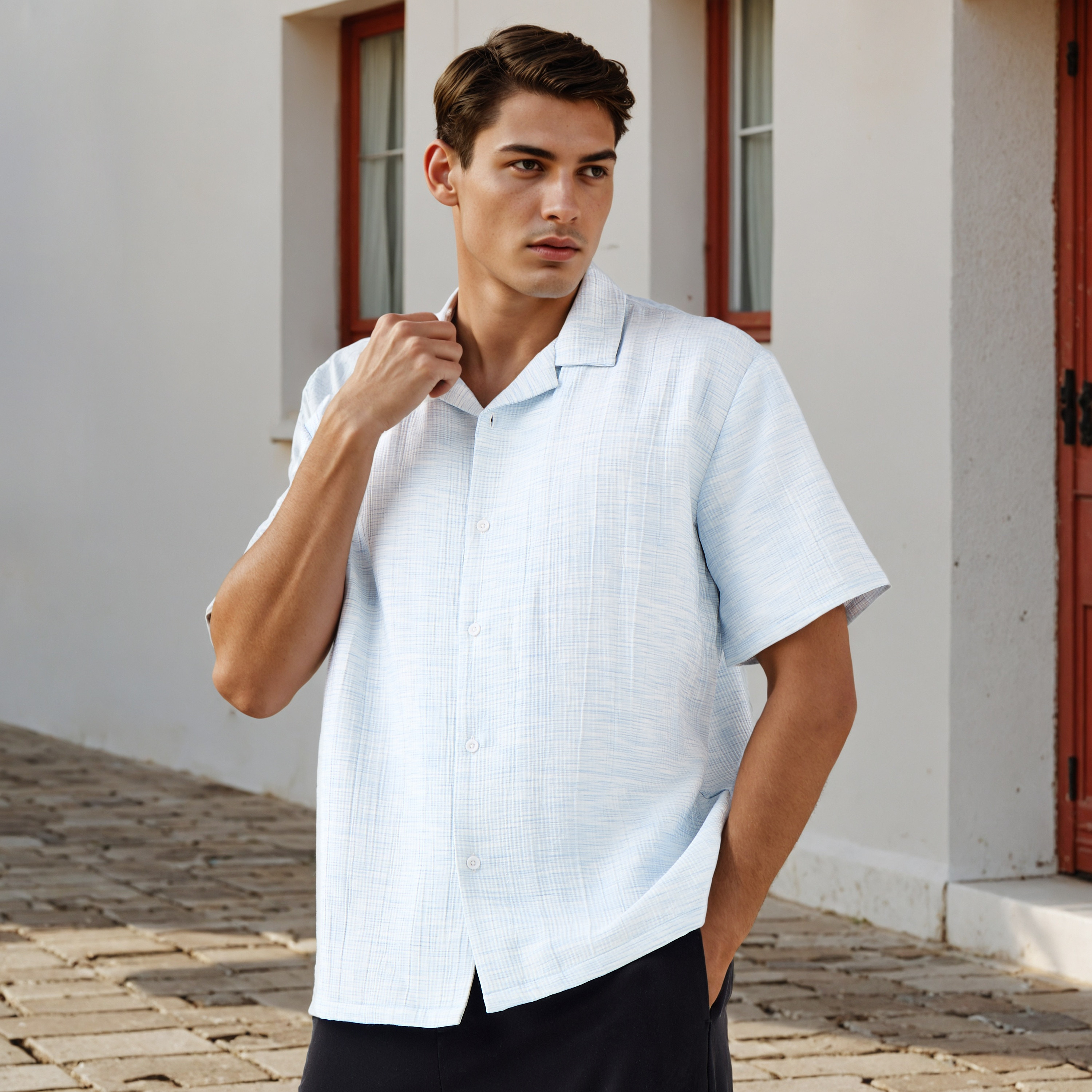 Iconic Regular Fit Crinkle Textured Collared Shirt-men-clothing-shirts-image-1