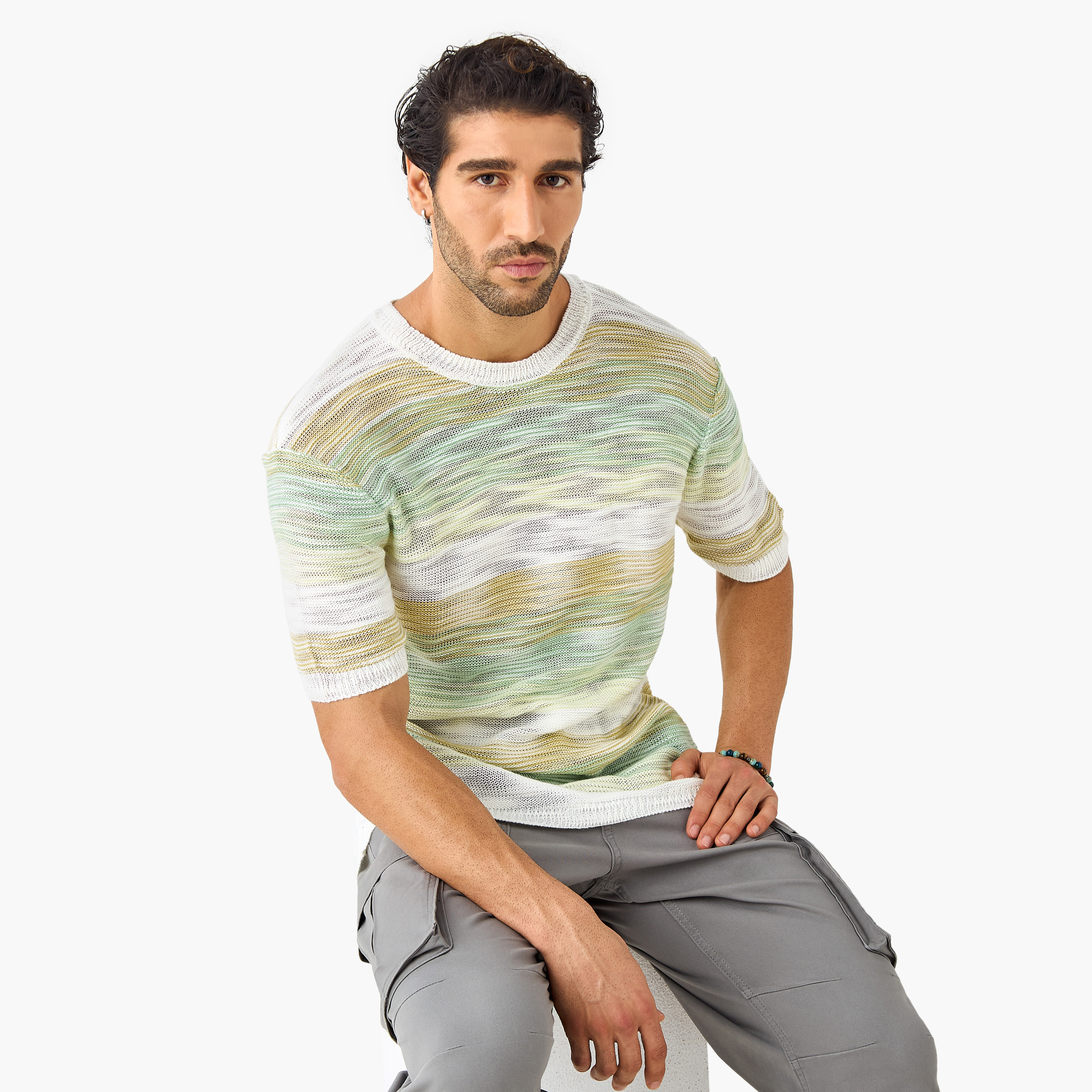 Iconic Textured Sweater with Short Sleeves-men-clothing-sweatersandpullovers-image-1