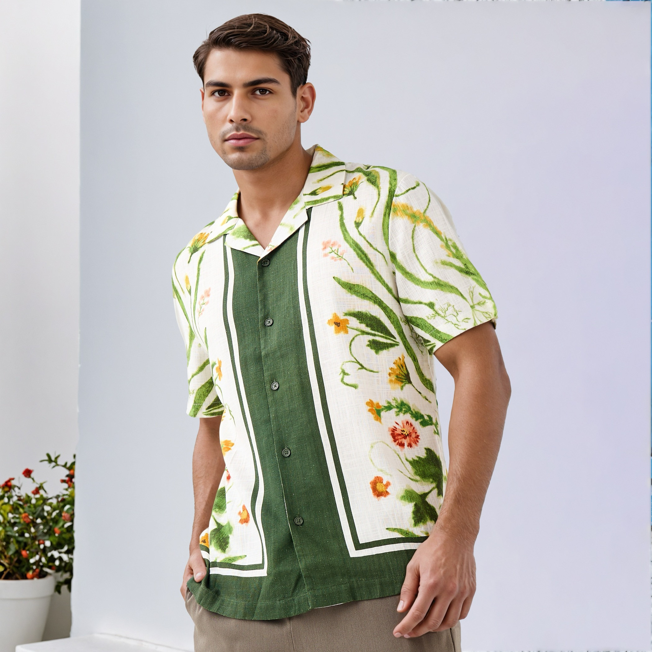 قميص منتجع بياقة كامب وطبعات أزهار من آيكونيك-men-clothing-shirts-image-1