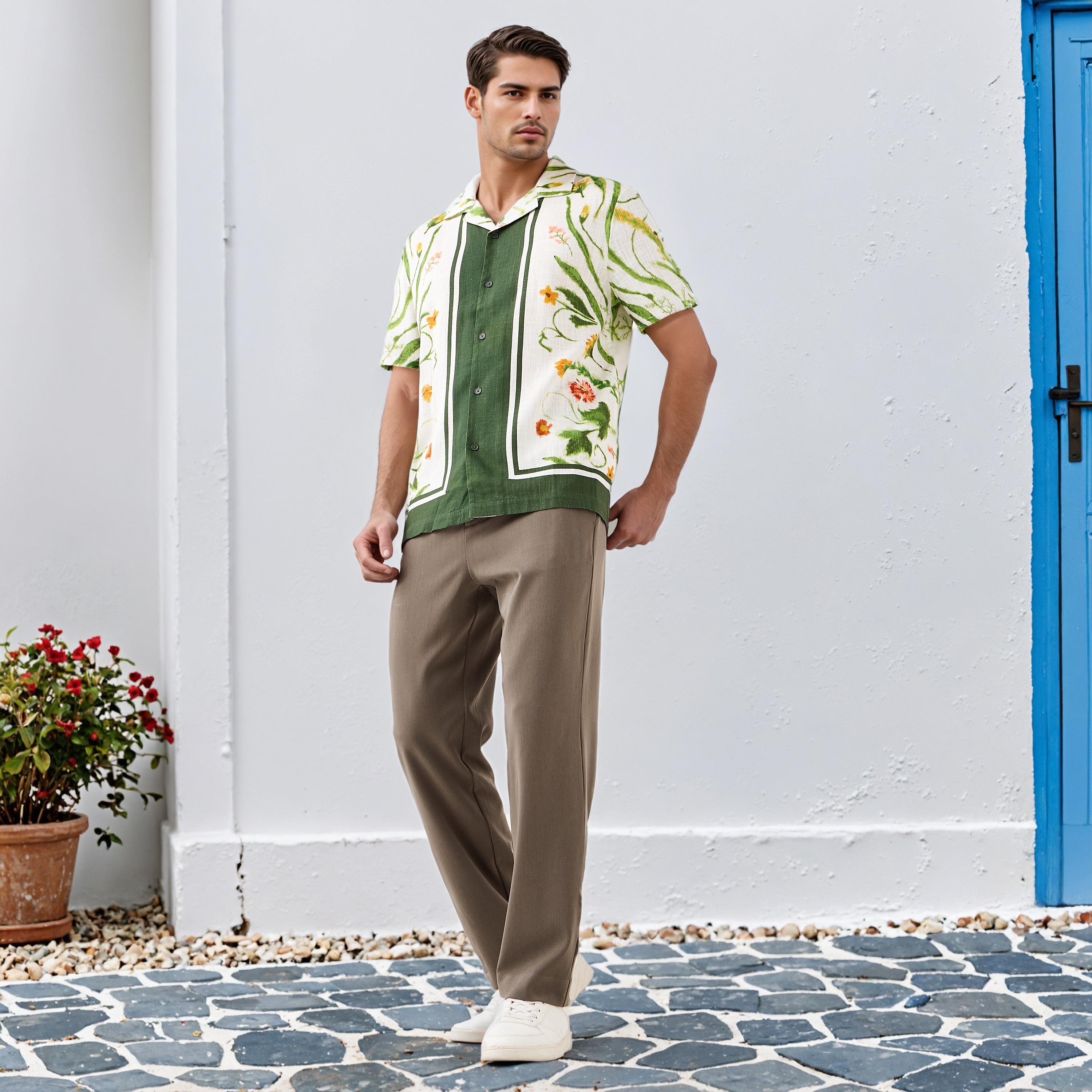 قميص منتجع بياقة كامب وطبعات أزهار من آيكونيك-men-clothing-shirts-image-2
