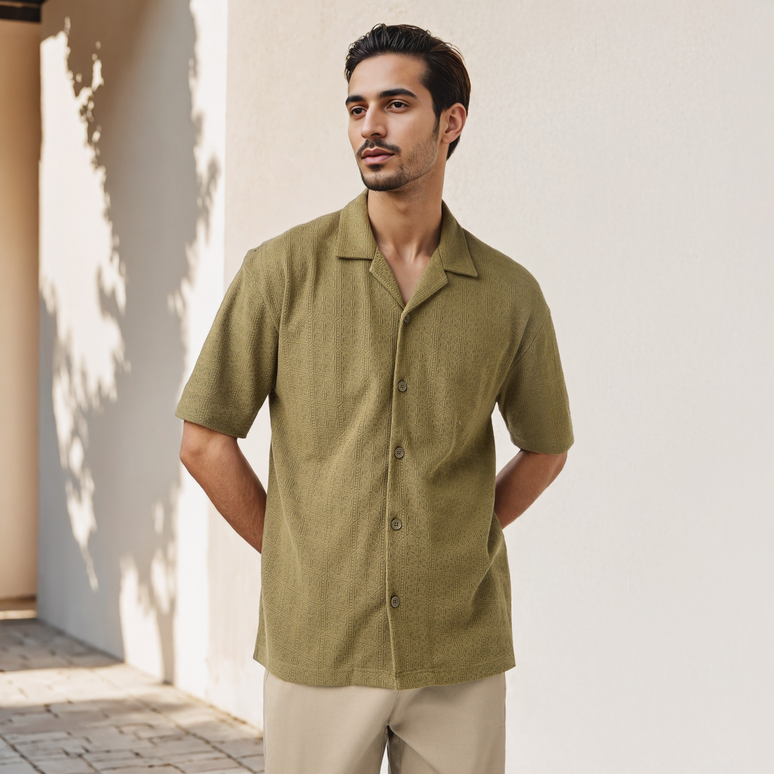 Iconic Regular Fit Textured Shirt with Camp Collar-men-clothing-shirts-image-1