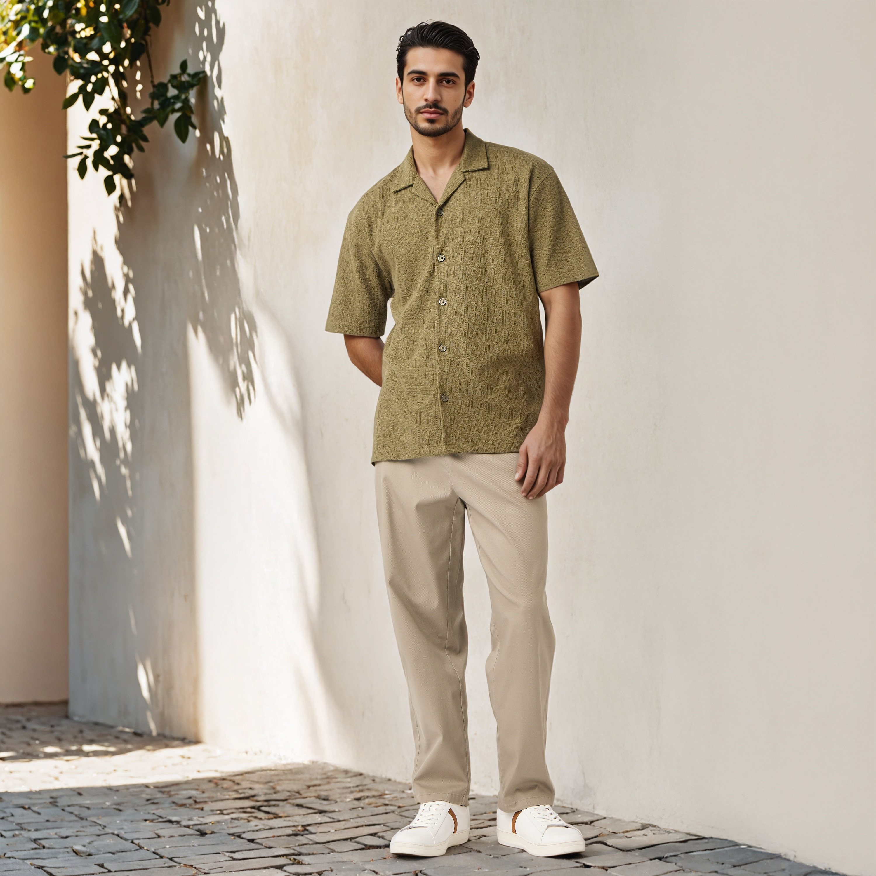 Iconic Regular Fit Textured Shirt with Camp Collar-men-clothing-shirts-image-2