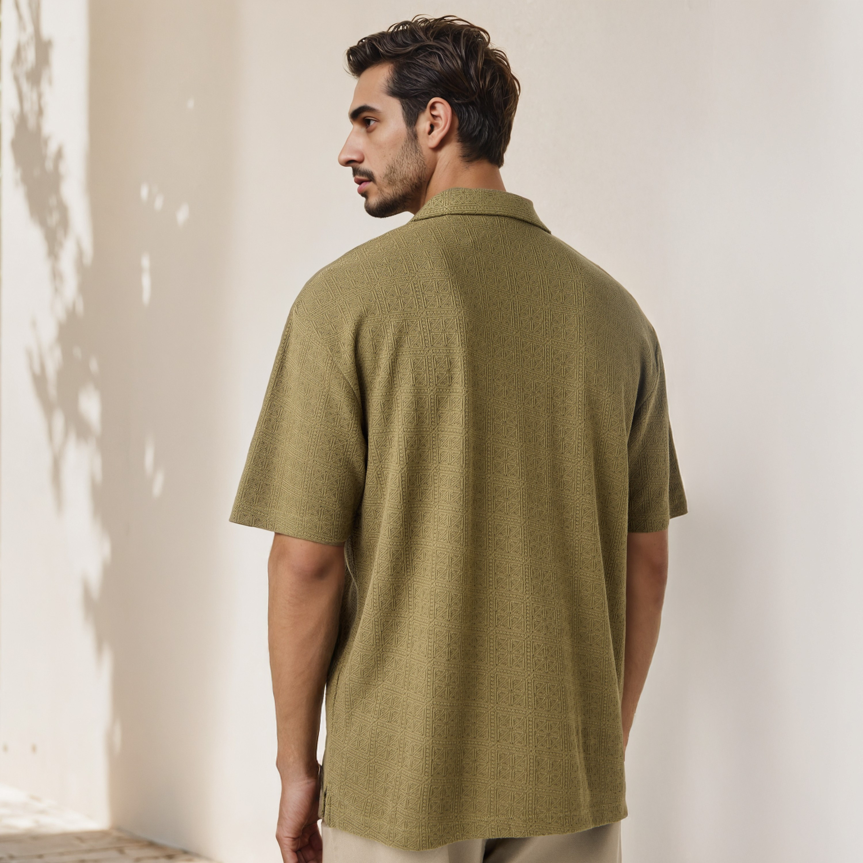 Iconic Regular Fit Textured Shirt with Camp Collar-men-clothing-shirts-image-3