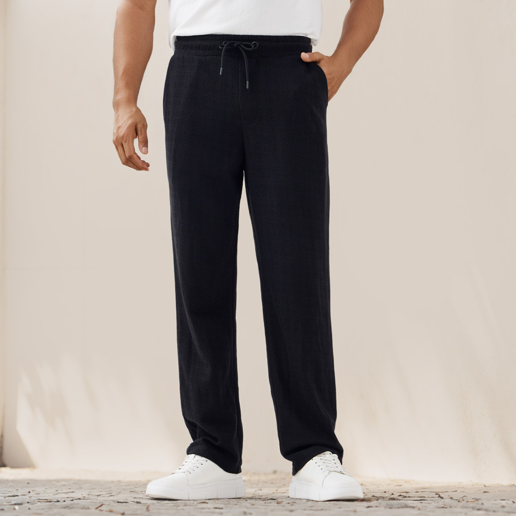 Iconic Regular Fit Textured Flexi Waist Trousers with Pockets-men-clothing-bottoms-trousersandchinos-trousers-image-1