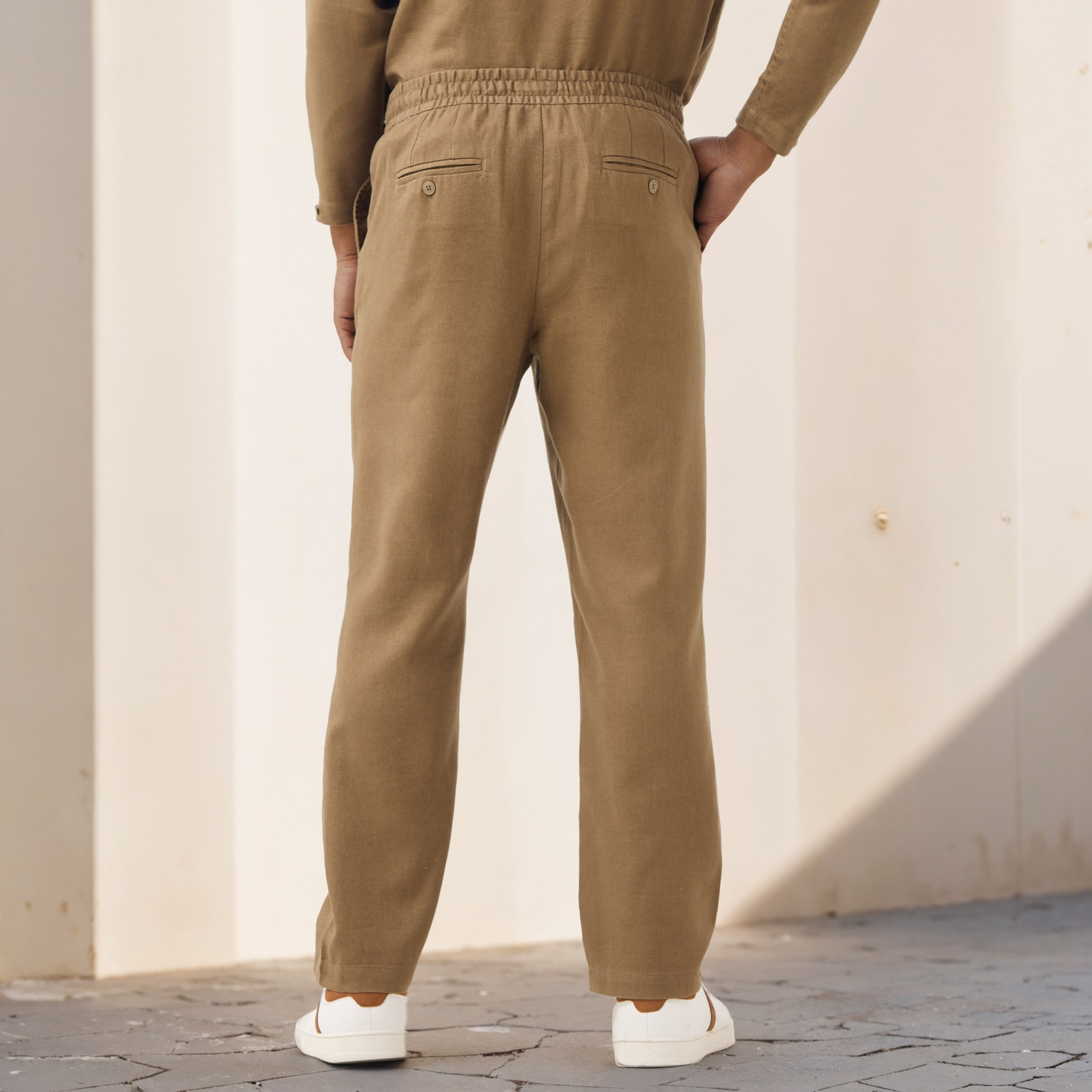 Iconic Regular Fit Linen Blend Trousers with Flexi Waist-men-clothing-bottoms-trousersandchinos-trousers-image-3