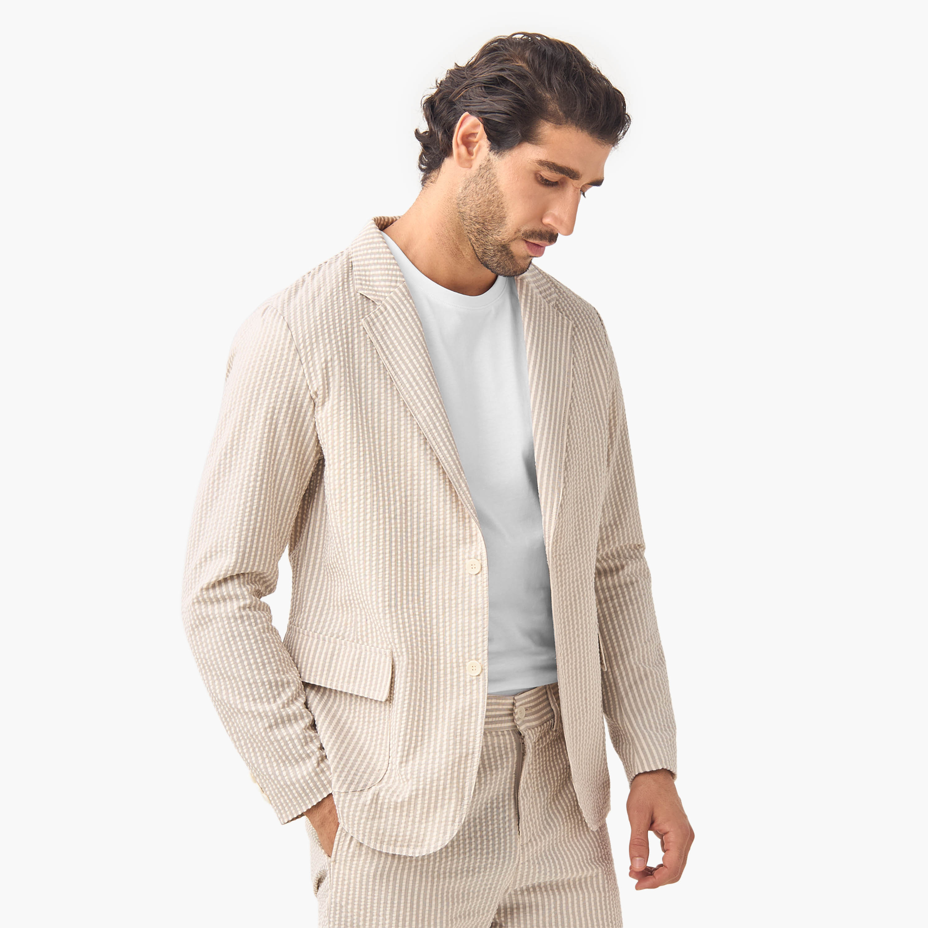 Iconic Seersucker Striped Blazer with Notched Lapel-men-winterwear-jacketsandblazers-image-1