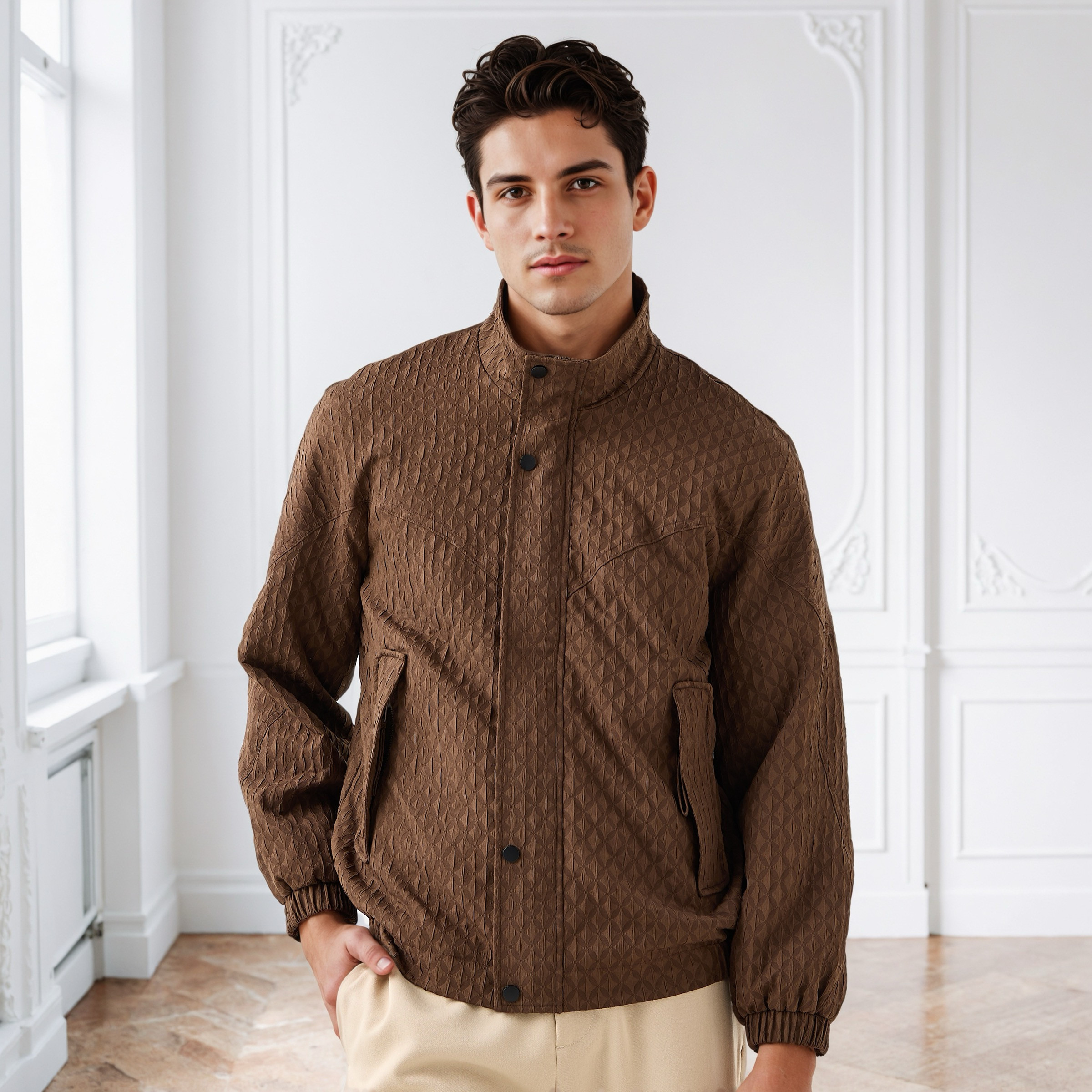 Iconic Men's Regular Fit Jacquard High Neck Jacket-men-clothing-jacketsandblazers-jackets-image-1