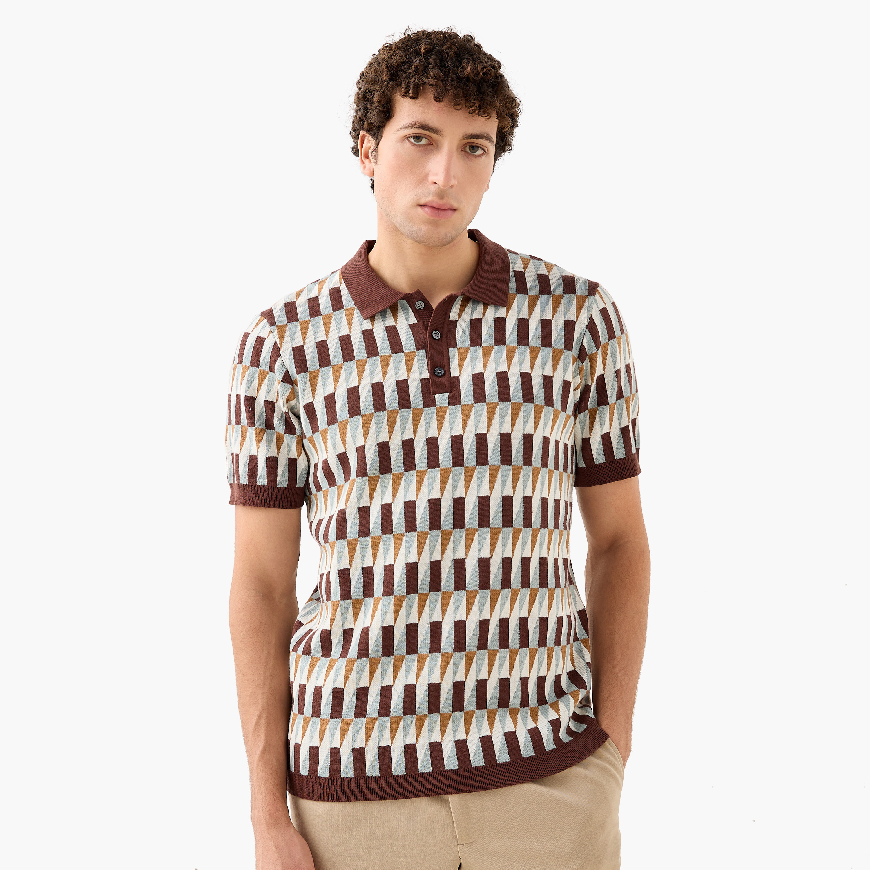 تيشيرت بولو جاكار بارز الملمس من آيكونيك-men-clothing-tshirtsandpolos-polos-image-1