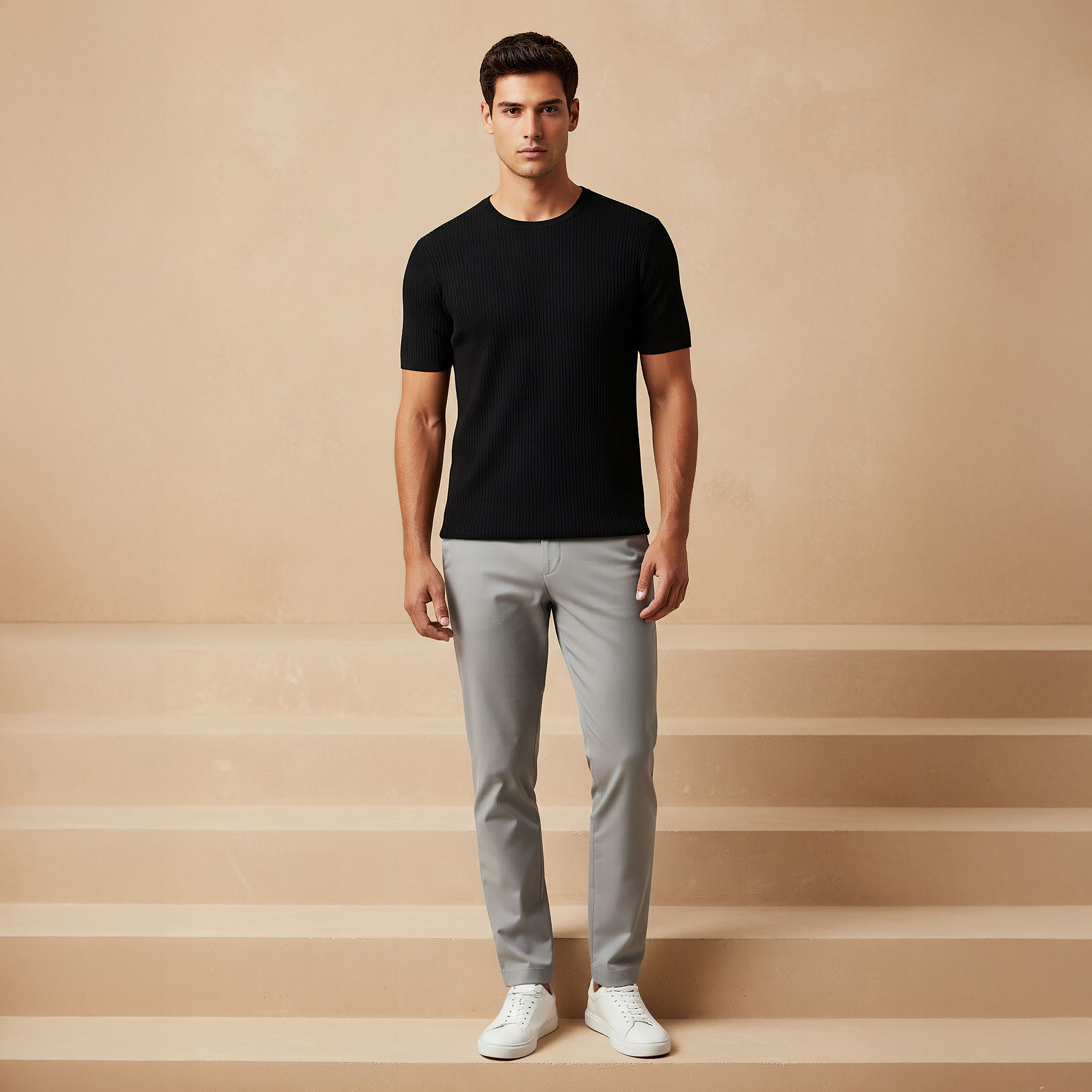تيشيرت بارز الملمس بياقة ضيقة من آيكونيك-men-clothing-tshirtsandpolos-tshirts-image-2