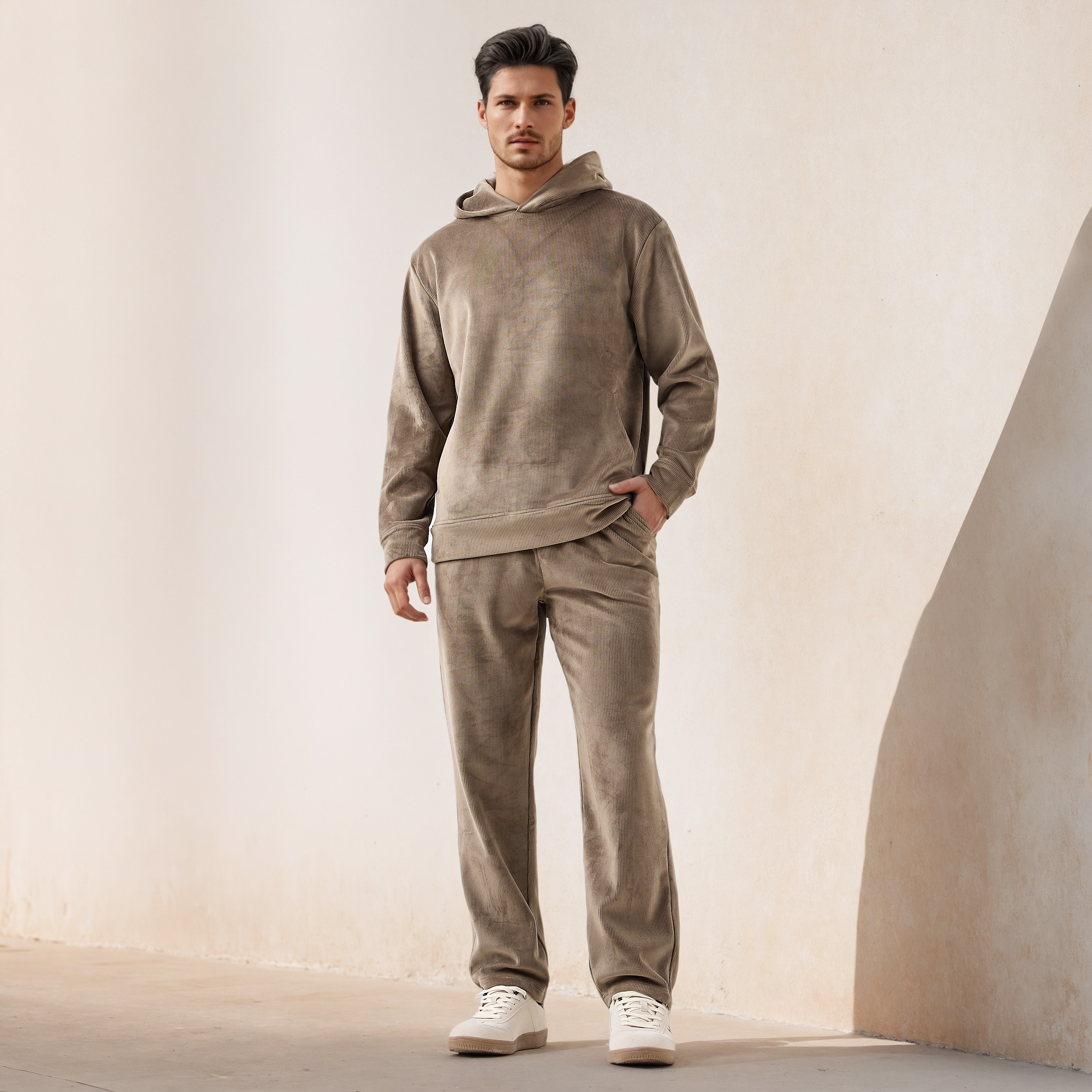 بنطلون كوردروي بقصّة عادية وخصر مطاطي وجيوب من أيكونيك-men-clothing-bottoms-trousersandchinos-trousers-image-7