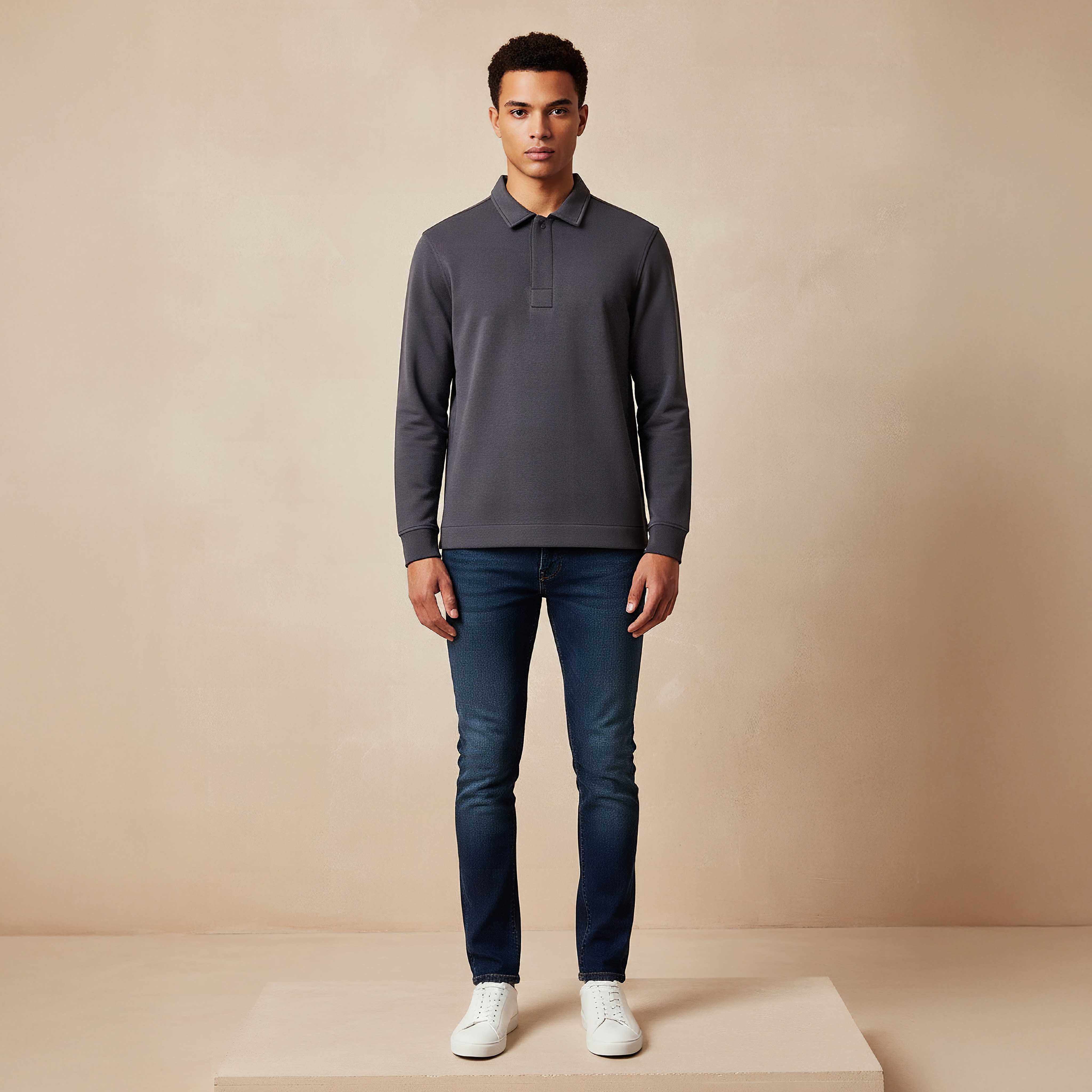 Iconic Textured Polo Collar Sweater with Long Sleeves-men-clothing-sweatersandpullovers-image-2