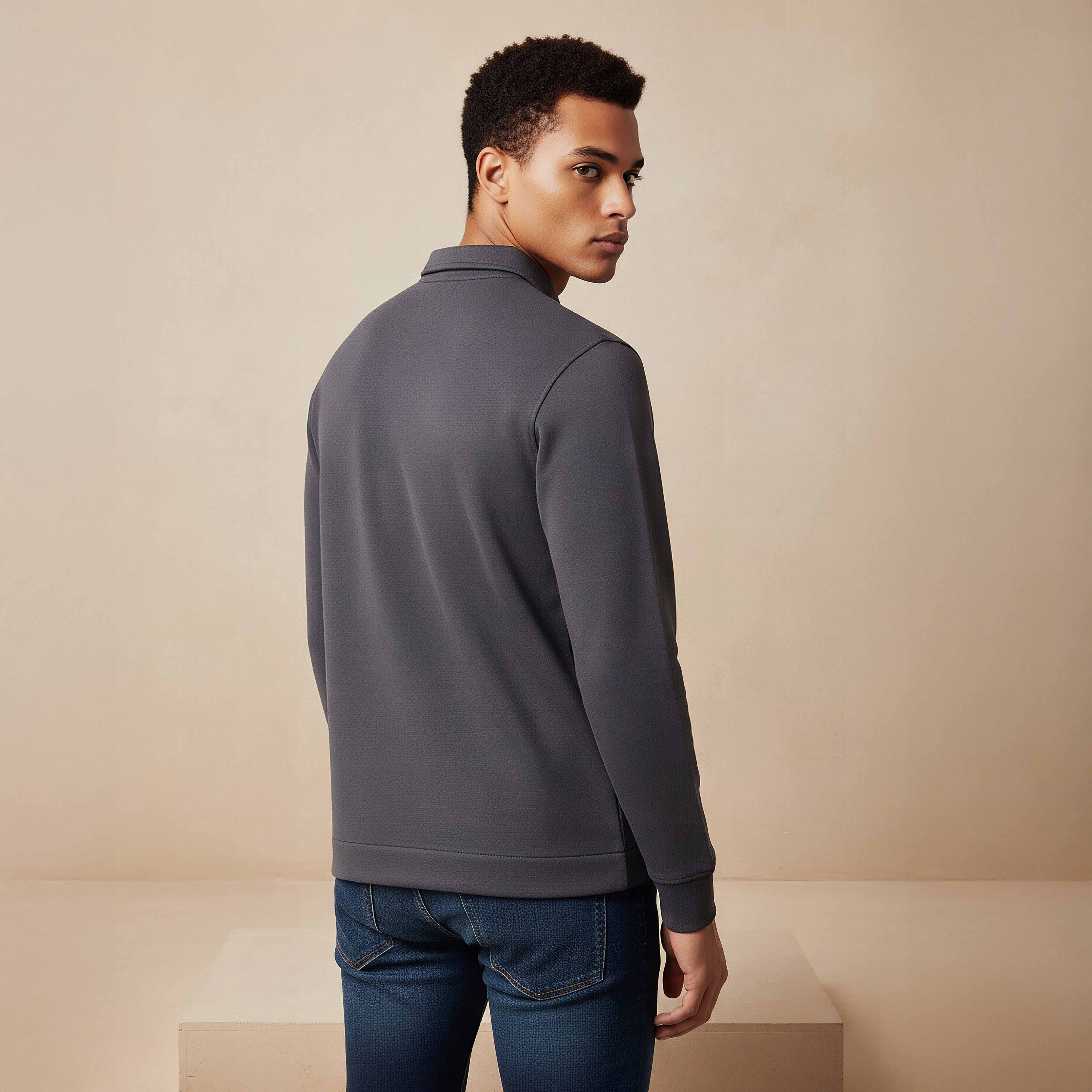 Iconic Textured Polo Collar Sweater with Long Sleeves-men-clothing-sweatersandpullovers-image-3