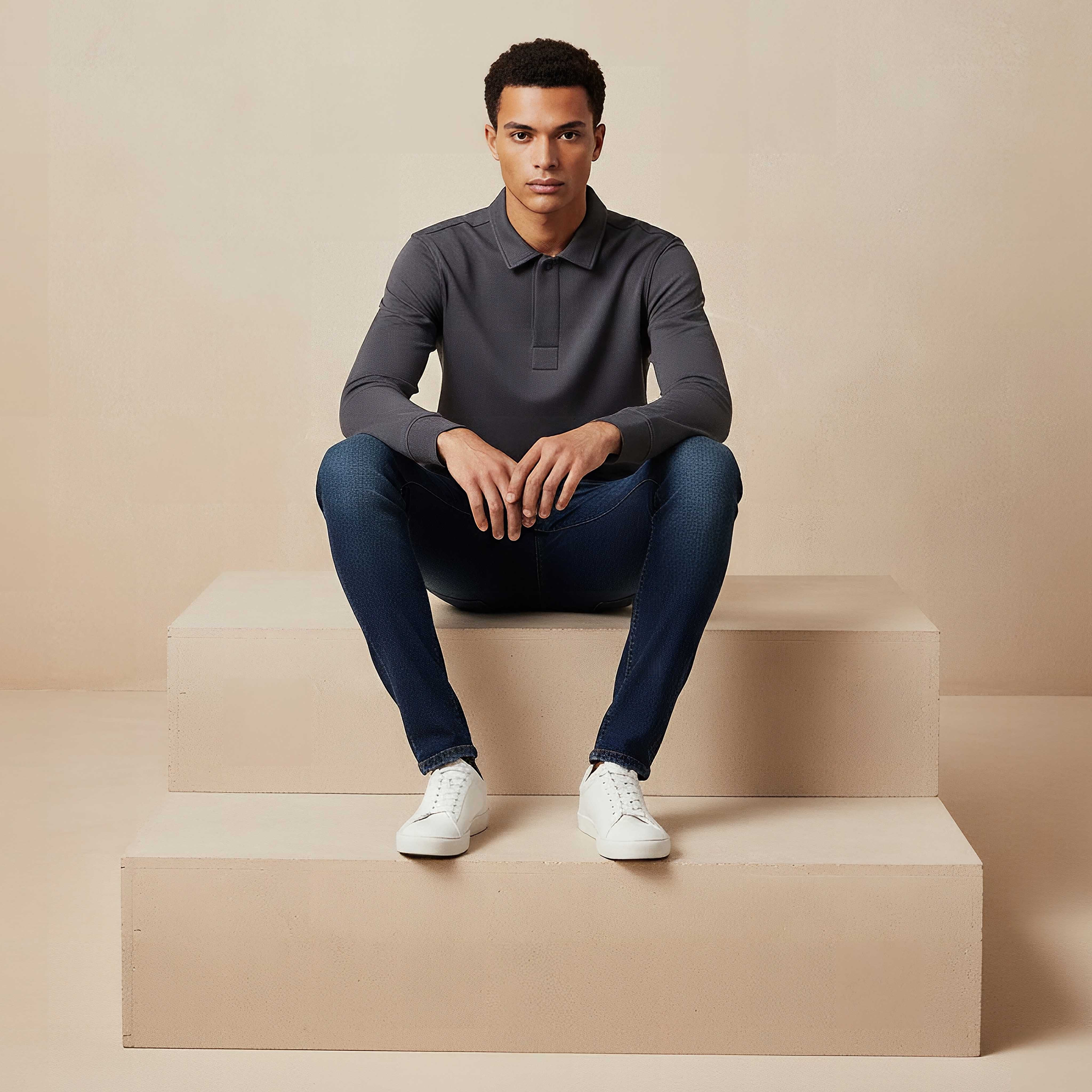 Iconic Textured Polo Collar Sweater with Long Sleeves-men-clothing-sweatersandpullovers-image-5