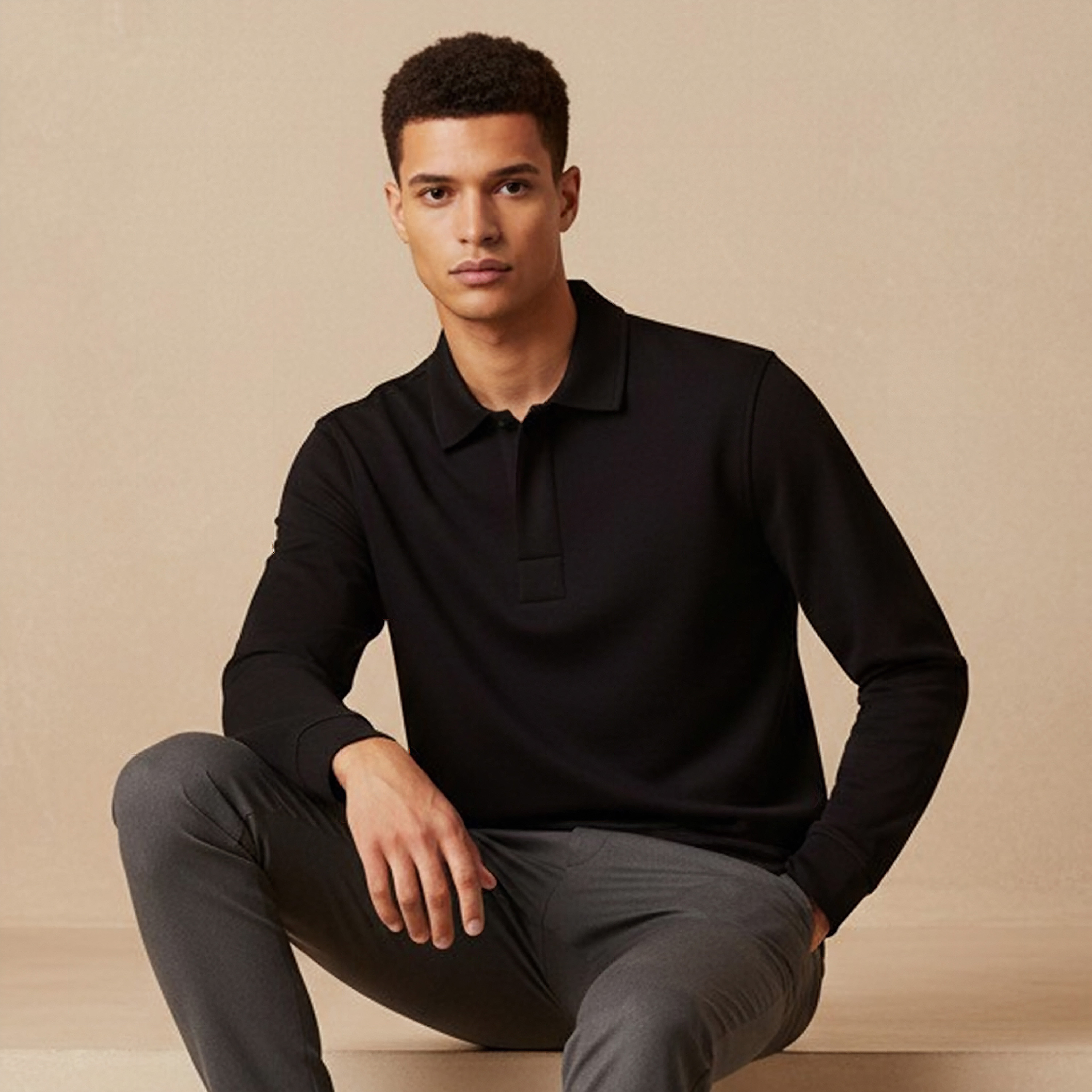 Iconic Textured Polo Collar Sweater with Long Sleeves-men-clothing-sweatersandpullovers-image-1