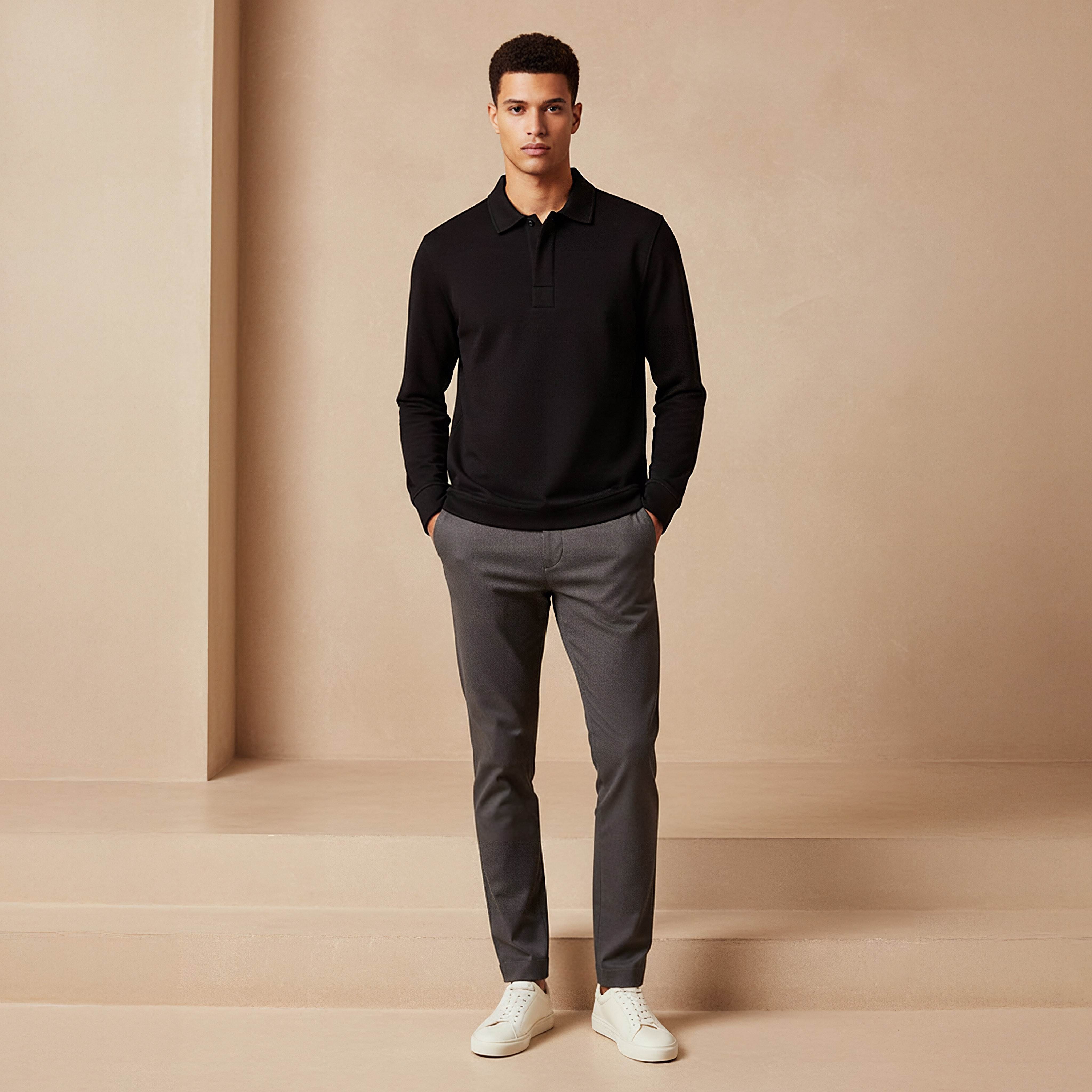 Iconic Textured Polo Collar Sweater with Long Sleeves-men-clothing-sweatersandpullovers-image-2