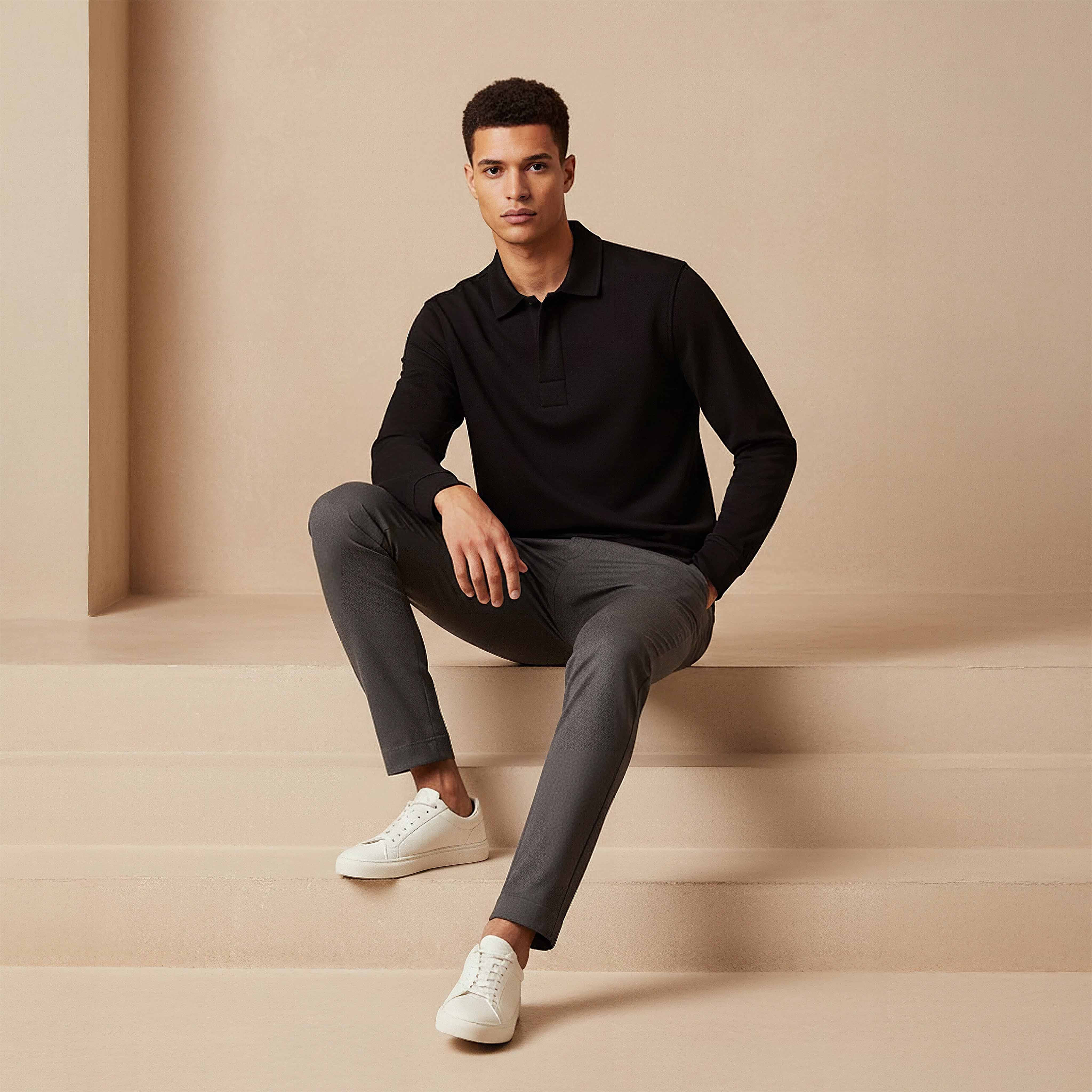 Iconic Textured Polo Collar Sweater with Long Sleeves-men-clothing-sweatersandpullovers-image-5