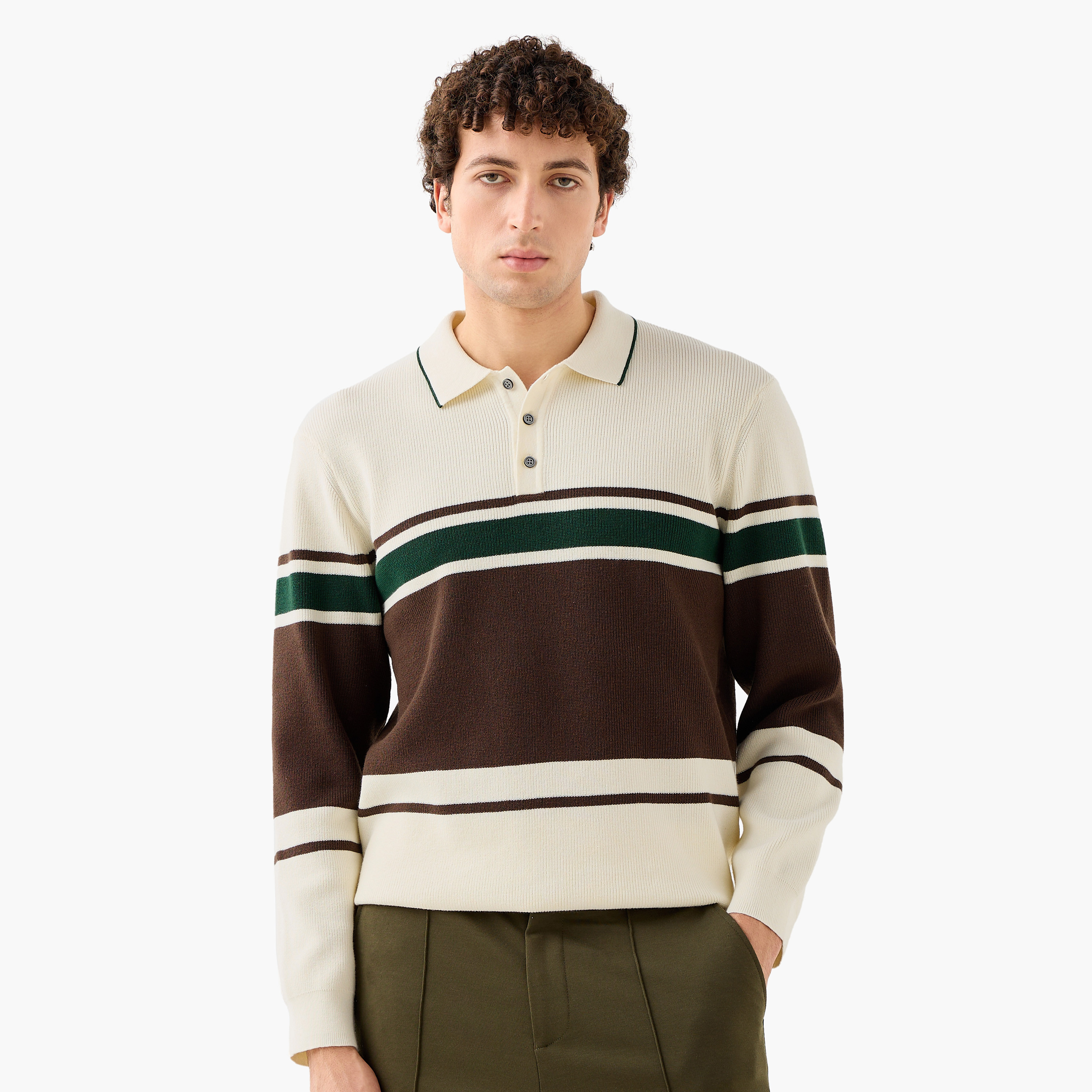 Iconic Striped Collared Sweatshirt with Long Sleeves-men-winterwear-hoodiesandsweatshirts-image-1
