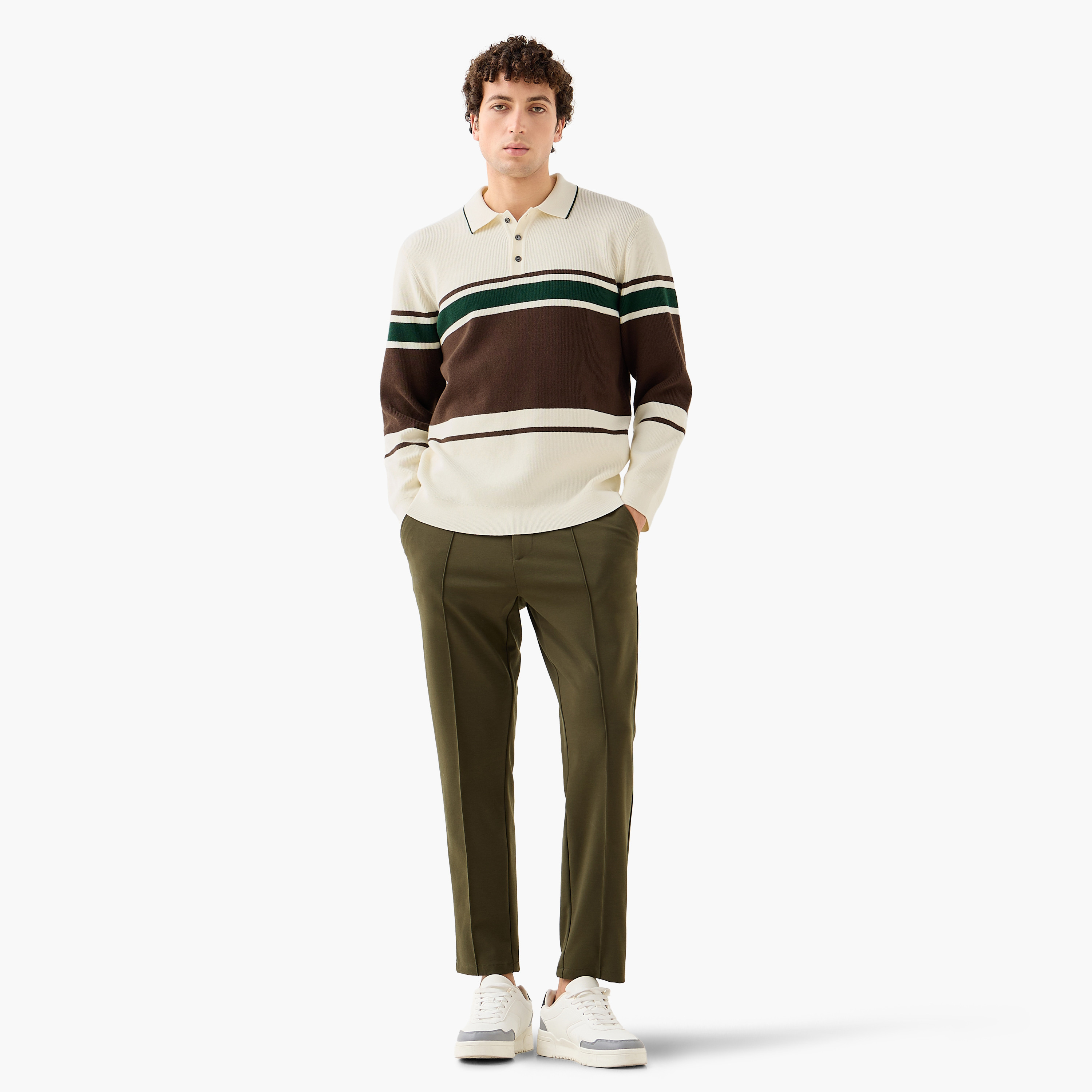 Iconic Striped Collared Sweatshirt with Long Sleeves-men-winterwear-hoodiesandsweatshirts-image-2