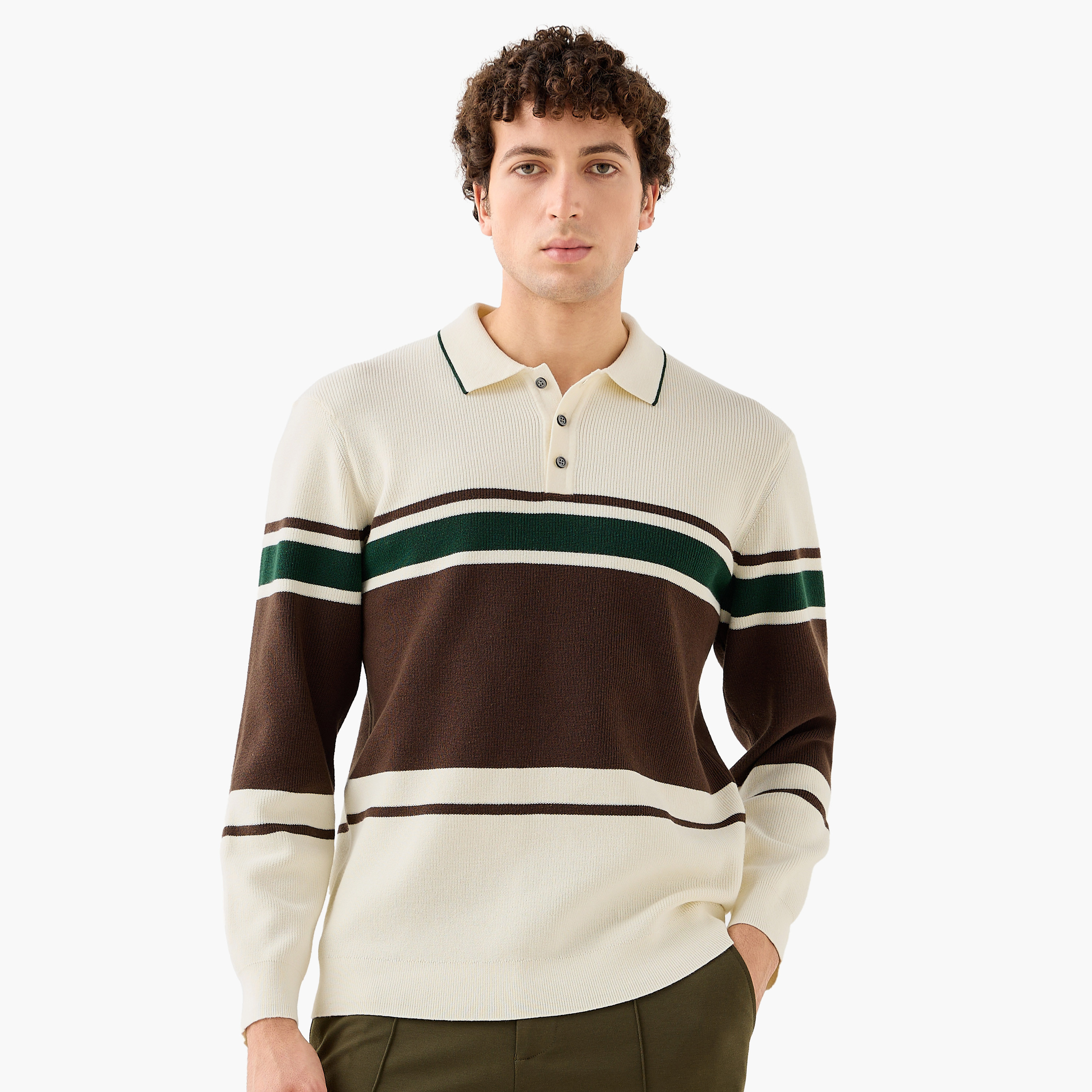 Iconic Striped Collared Sweatshirt with Long Sleeves-men-winterwear-hoodiesandsweatshirts-image-6
