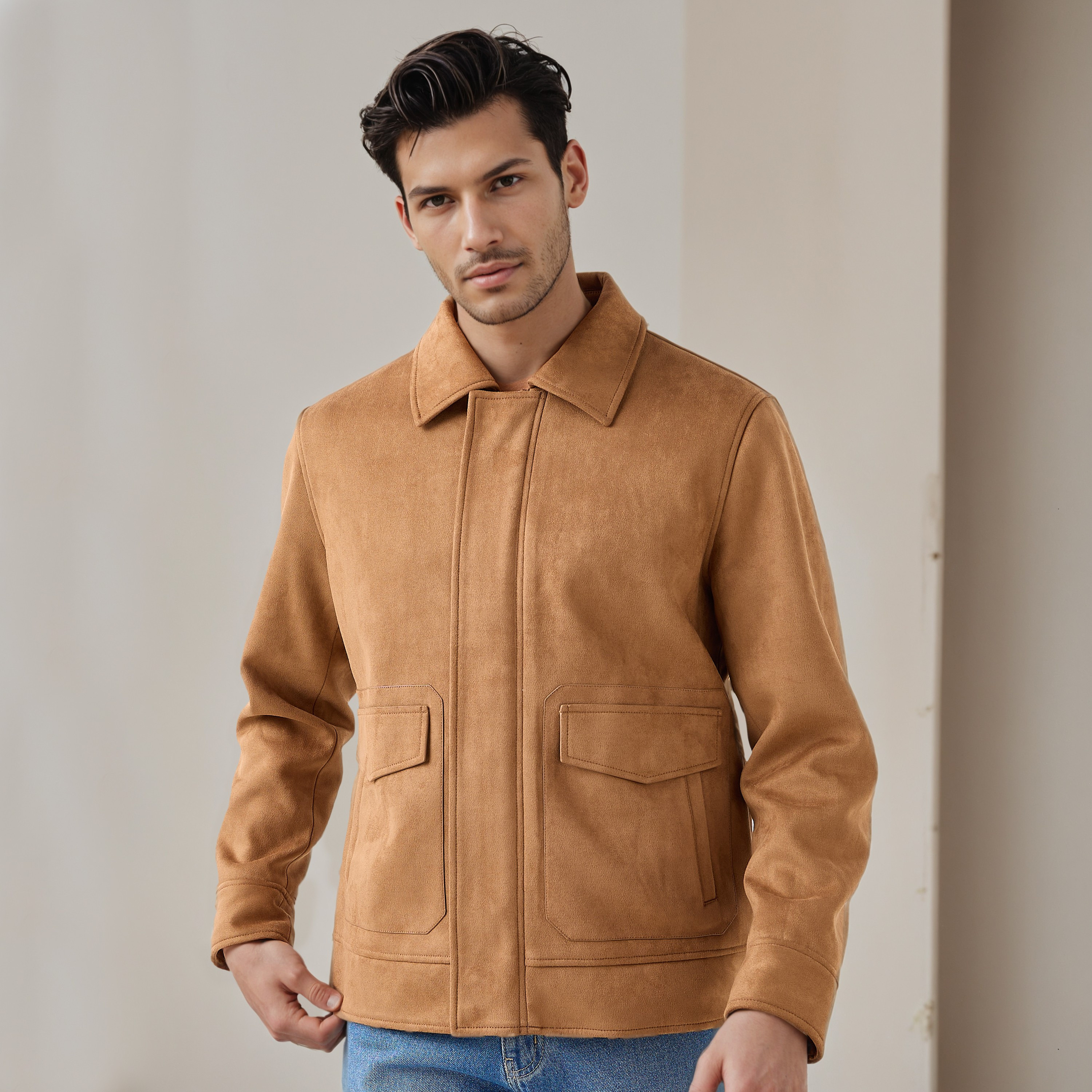 جاكيت بايكر بسحاب وقصة عادية للرجال من آيكونيك-men-clothing-jacketsandblazers-jackets-image-1