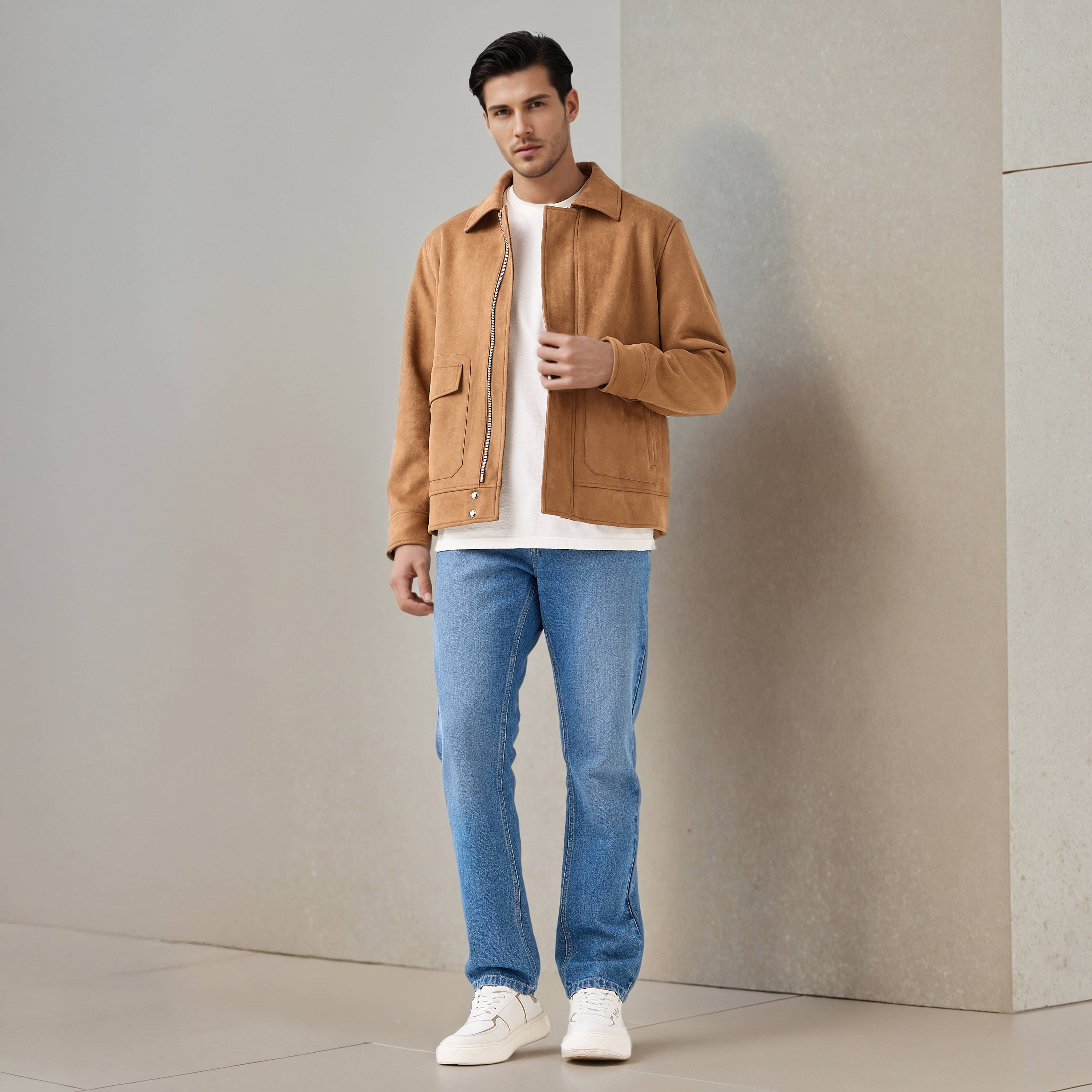 جاكيت بايكر بسحاب وقصة عادية للرجال من آيكونيك-men-clothing-jacketsandblazers-jackets-image-2