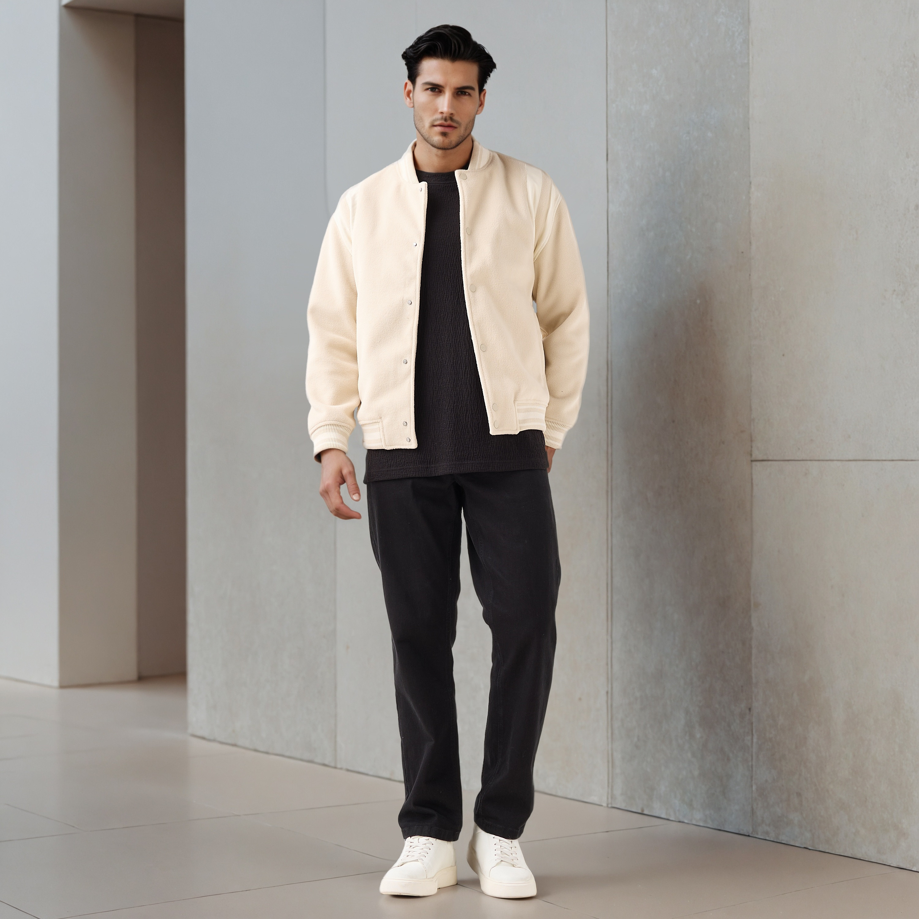 Iconic Men Regular Fit Mandarin Collar Bomber Jacket-men-clothing-jacketsandblazers-jackets-image-2