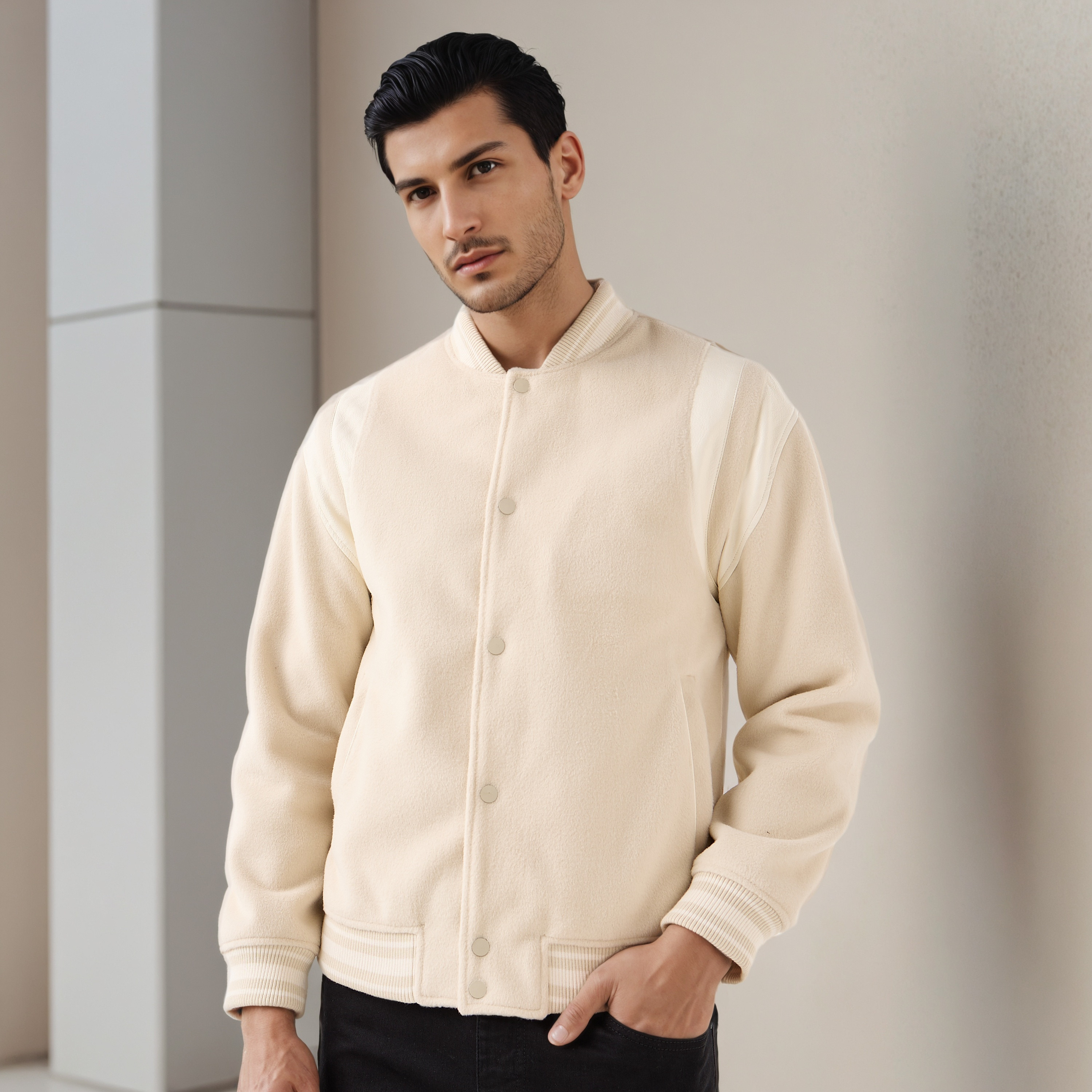 Iconic Men Regular Fit Mandarin Collar Bomber Jacket-men-clothing-jacketsandblazers-jackets-image-3